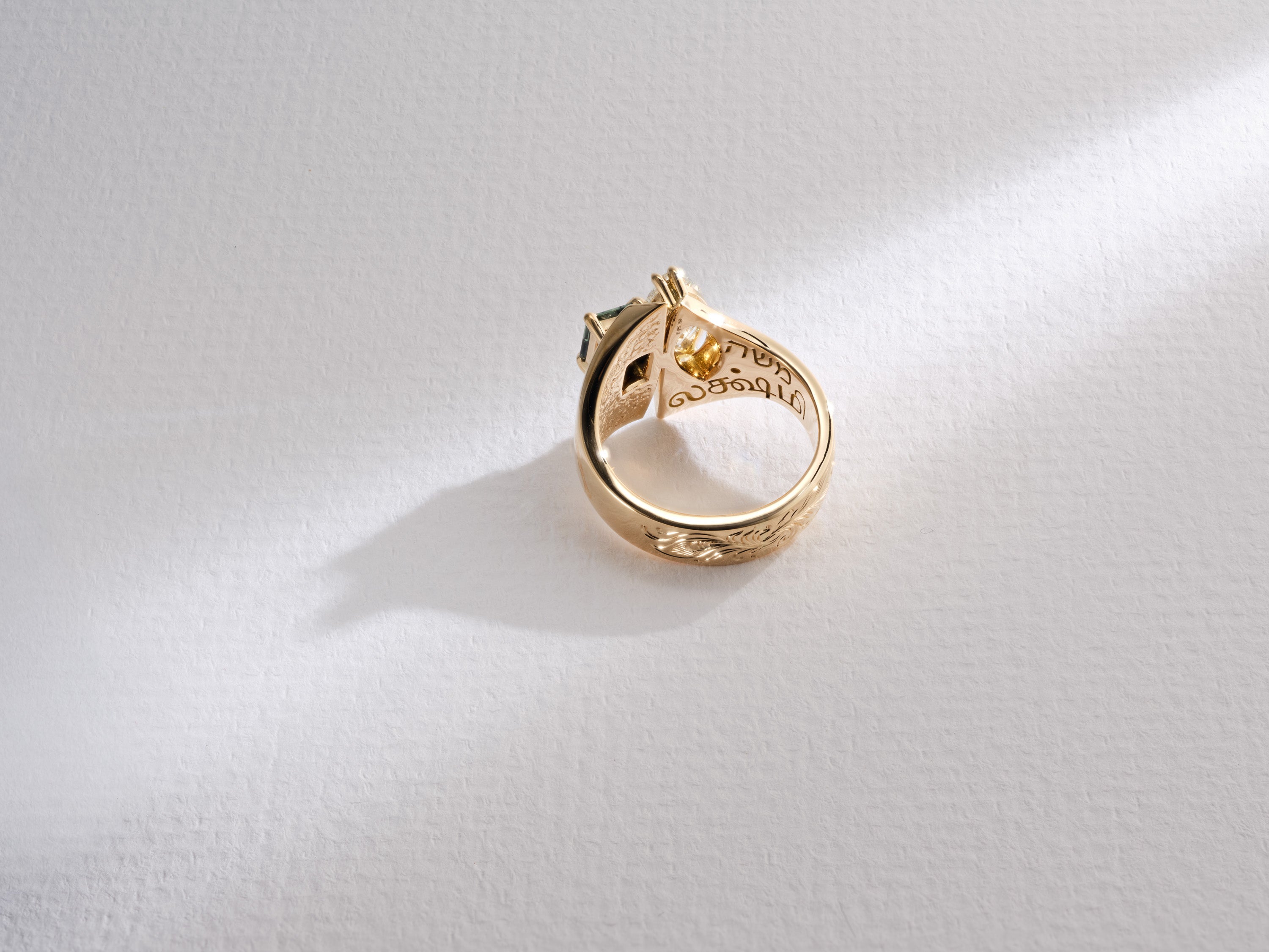 One-of-a-Kind Marquis Diamond and Green Sapphire Ring Bypass Ring