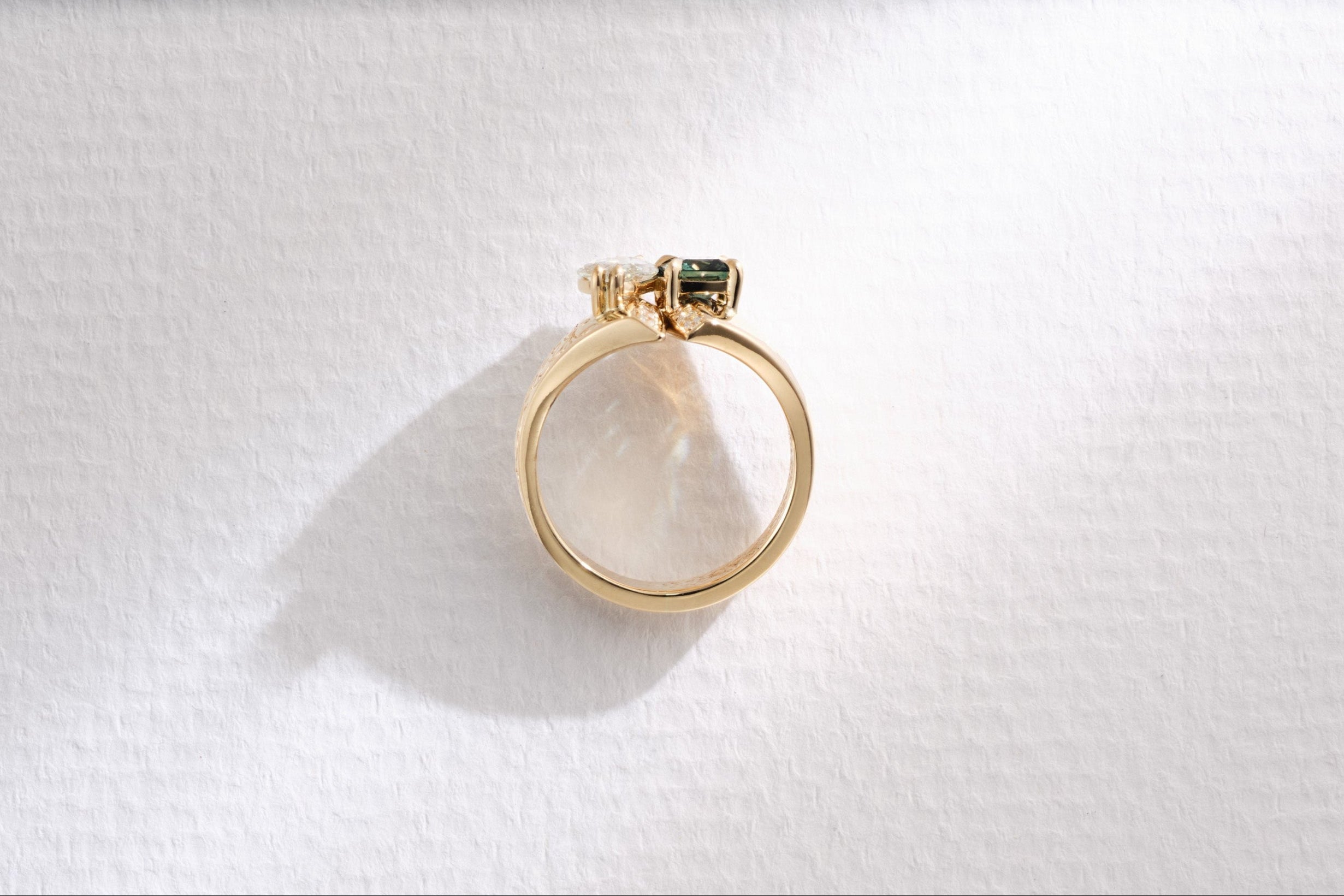 One-of-a-Kind Marquis Diamond and Green Sapphire Ring Bypass Ring