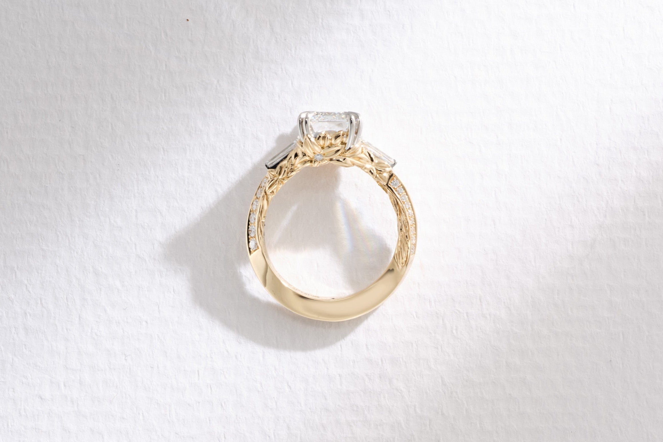 One-of-a-Kind Diamond Ring with Lily Detailing and Diamond Pavé