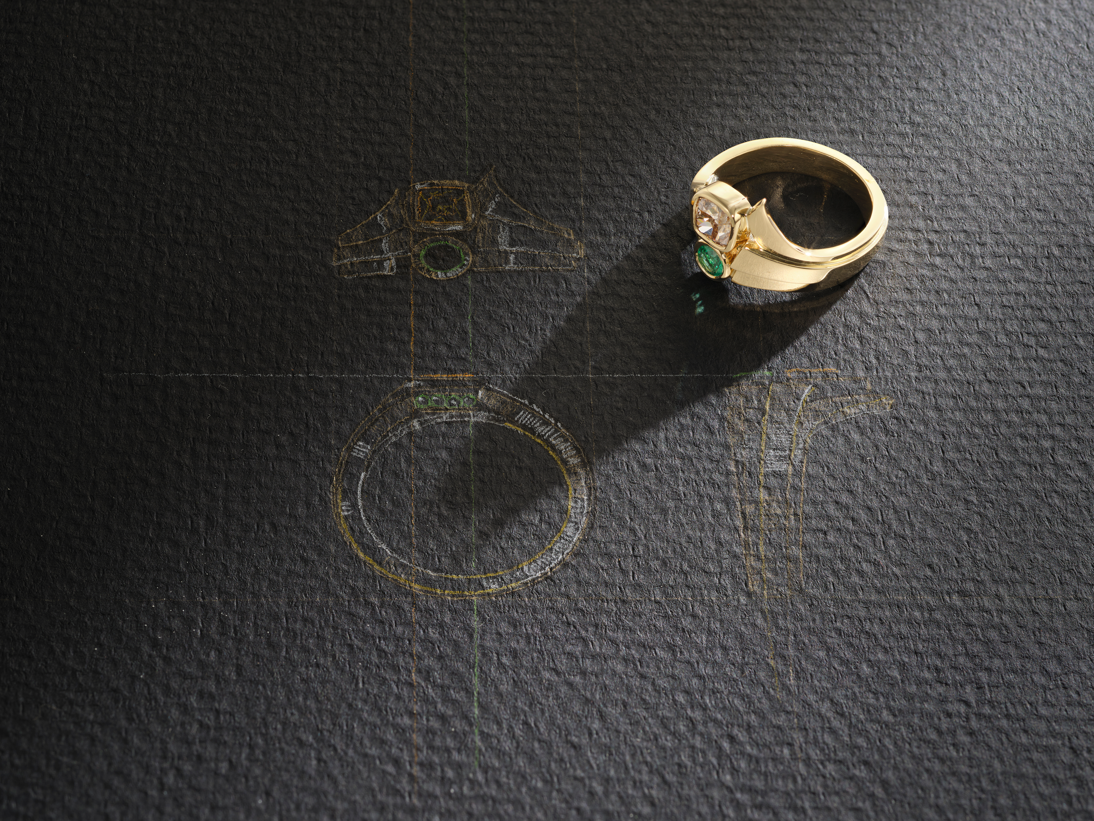 One-of-a-Kind Toi et Moi Chocolate Diamond and Emerald Ring