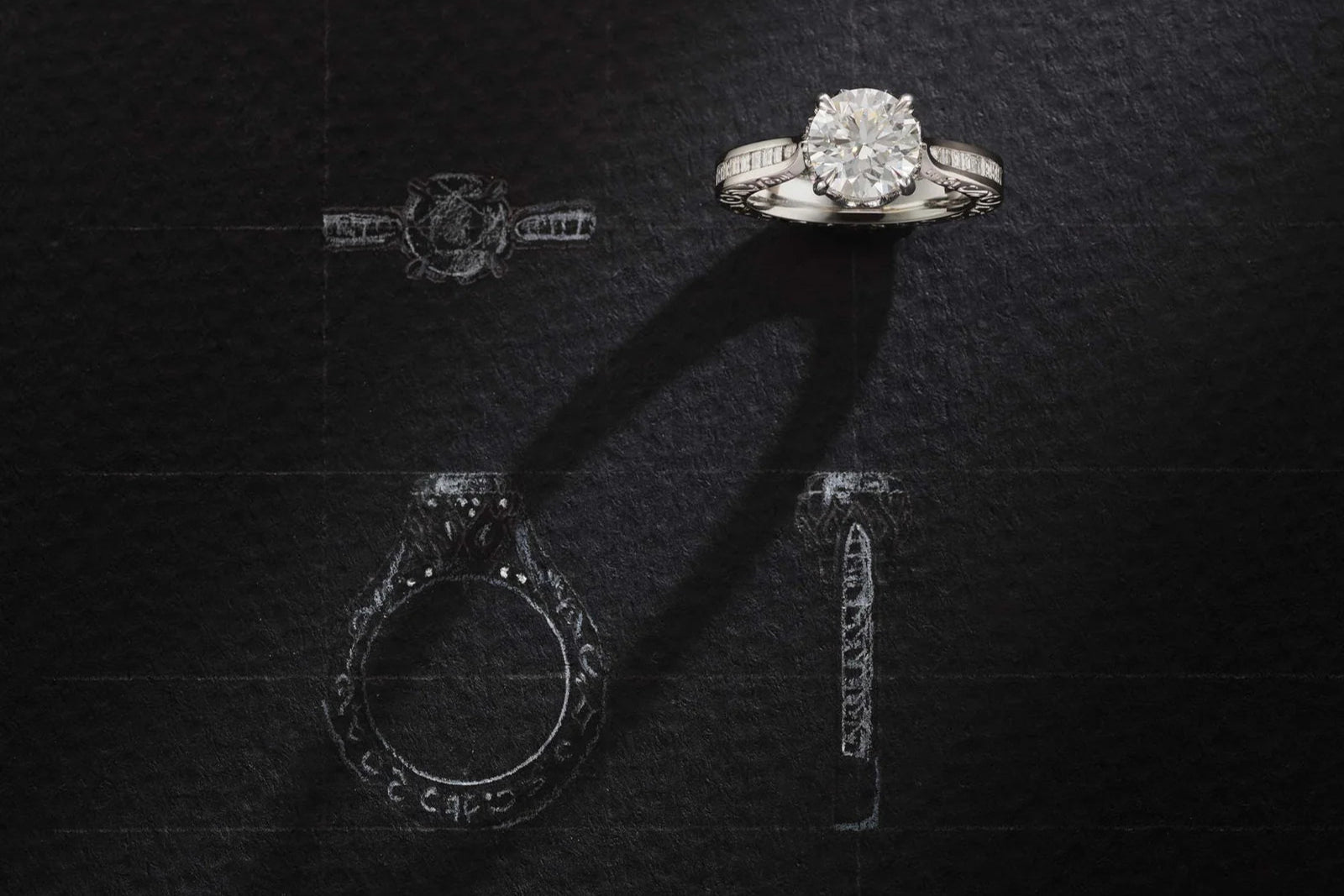 One-of-a-Kind Ring with Round Diamond and Diamond Channel Setting