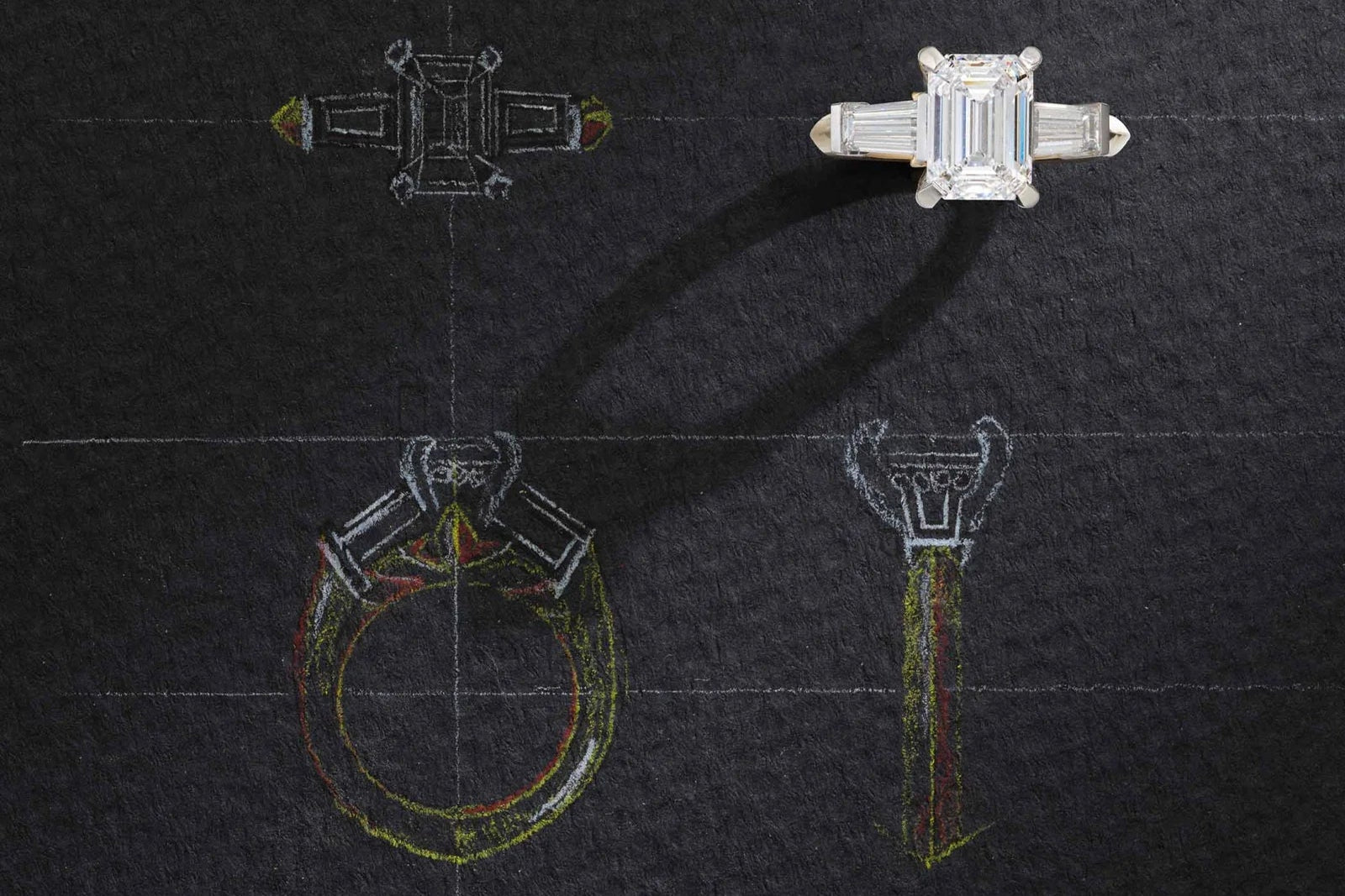 One-of-a-Kind Emerald Cut Diamond with Baguette Side Stones