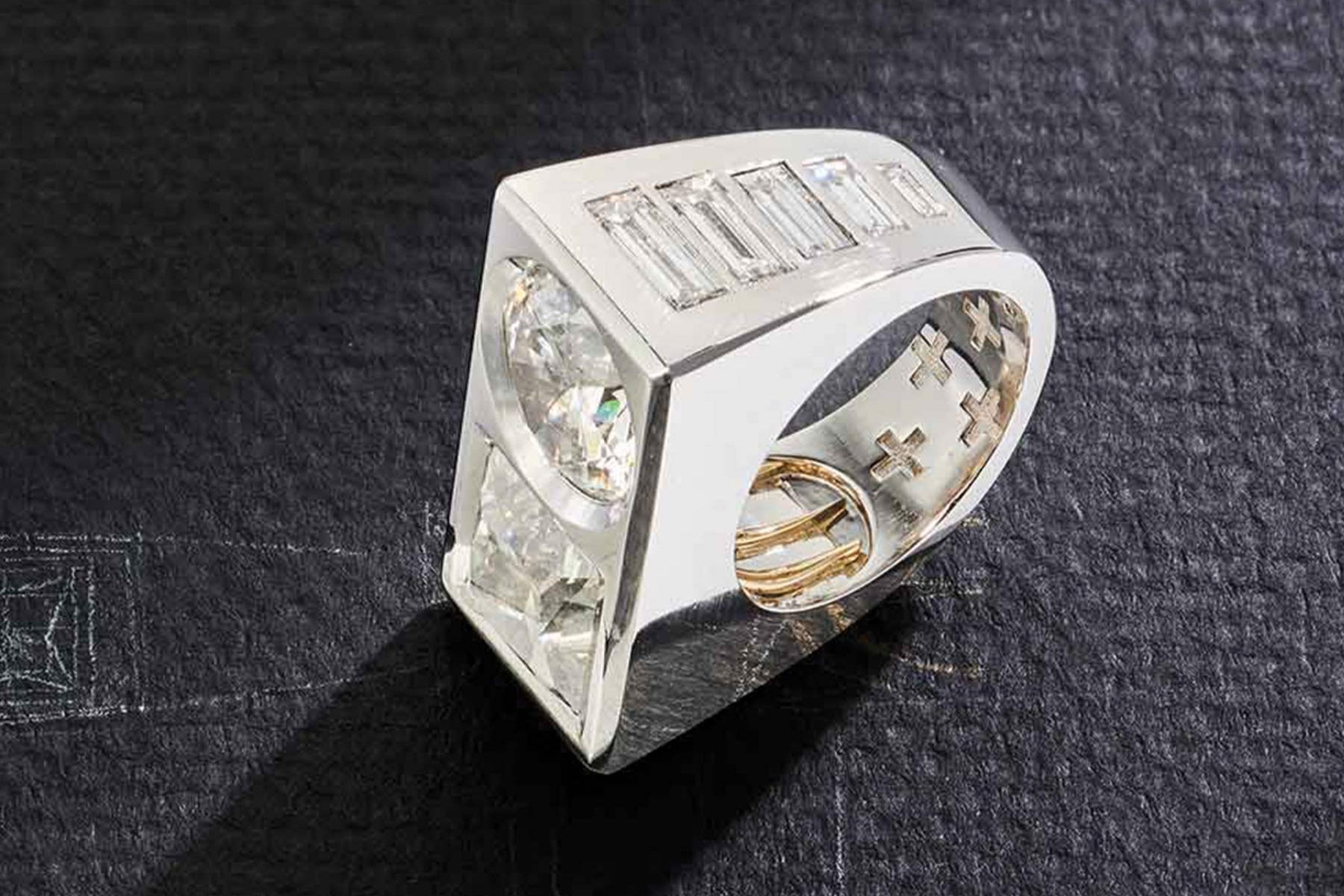 One-of-a-Kind Round Brilliant and Princess Cut Men's Ring