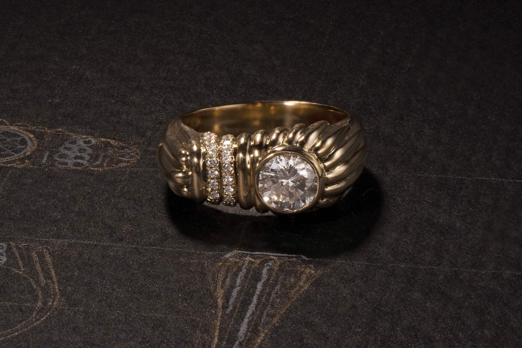 One-of-a-Kind Round Diamond Ring with Diamond Pavé