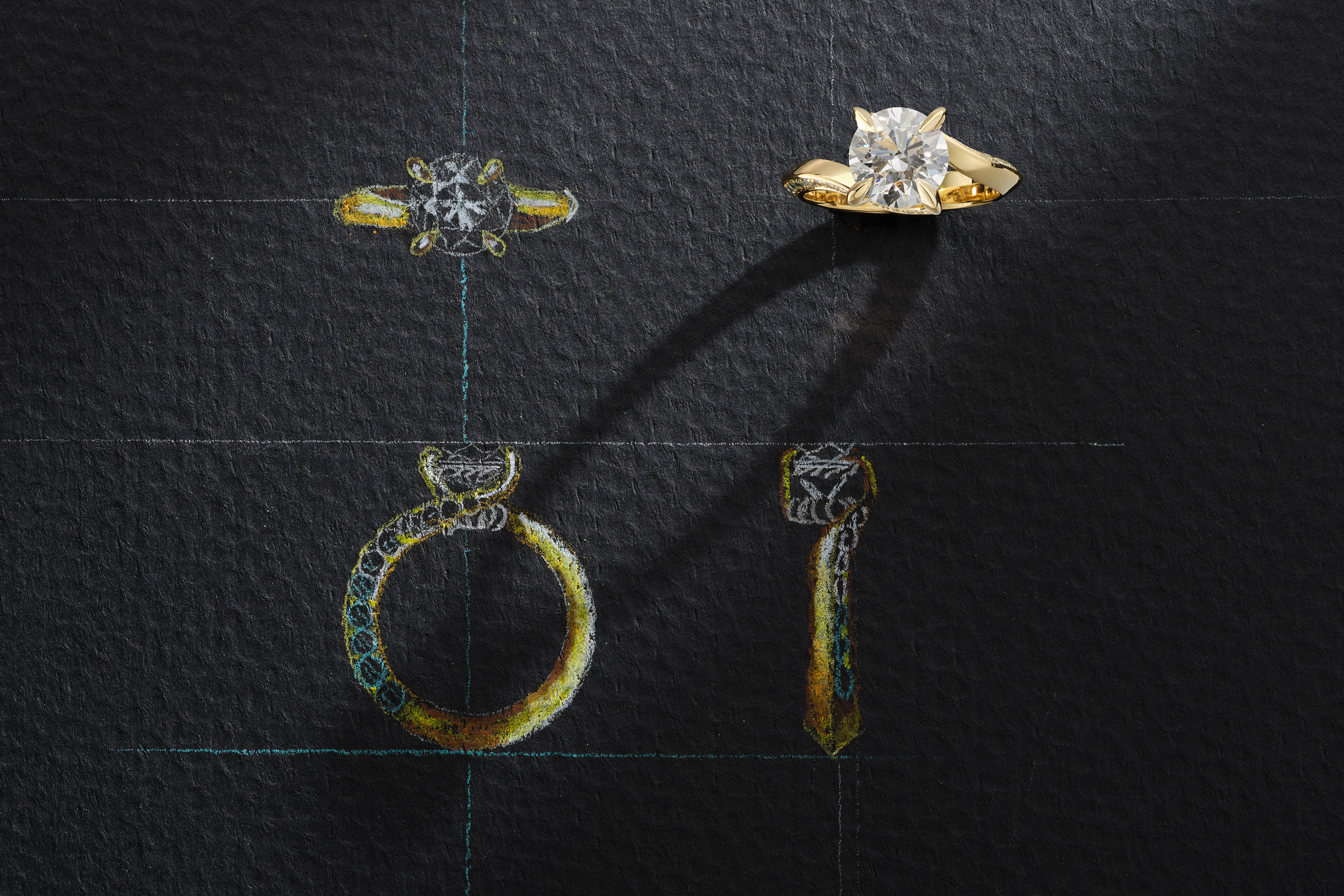 One-of-a-Kind Round Diamond Ring with Ombre Sapphire Pavé Detailing