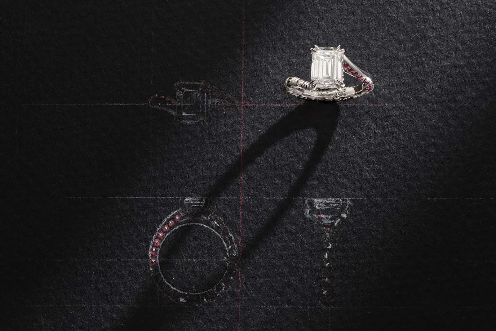 One-of-a-Kind Ring with Emerald Cut Diamond and Ruby