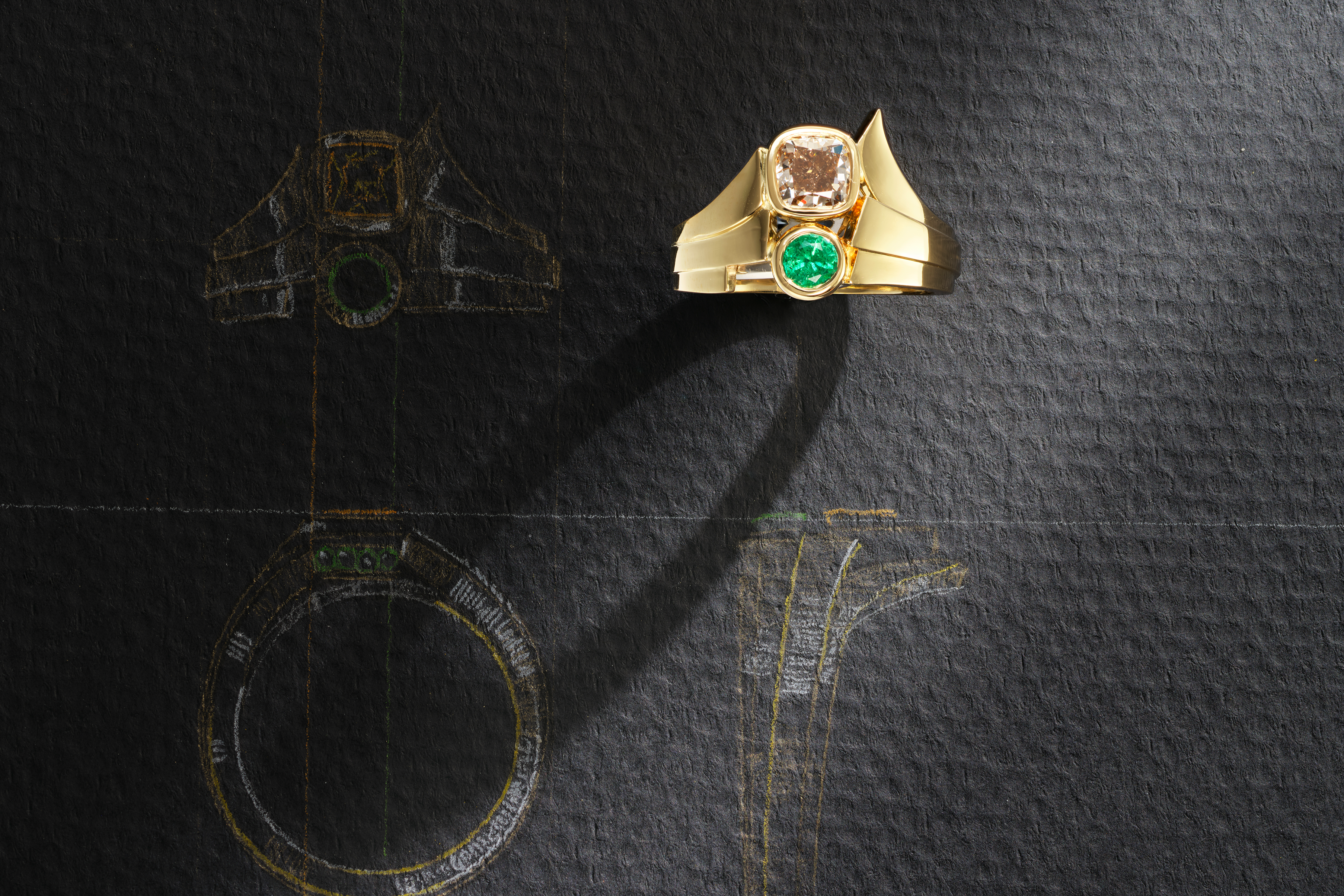 One-of-a-Kind Toi et Moi Chocolate Diamond and Emerald Ring