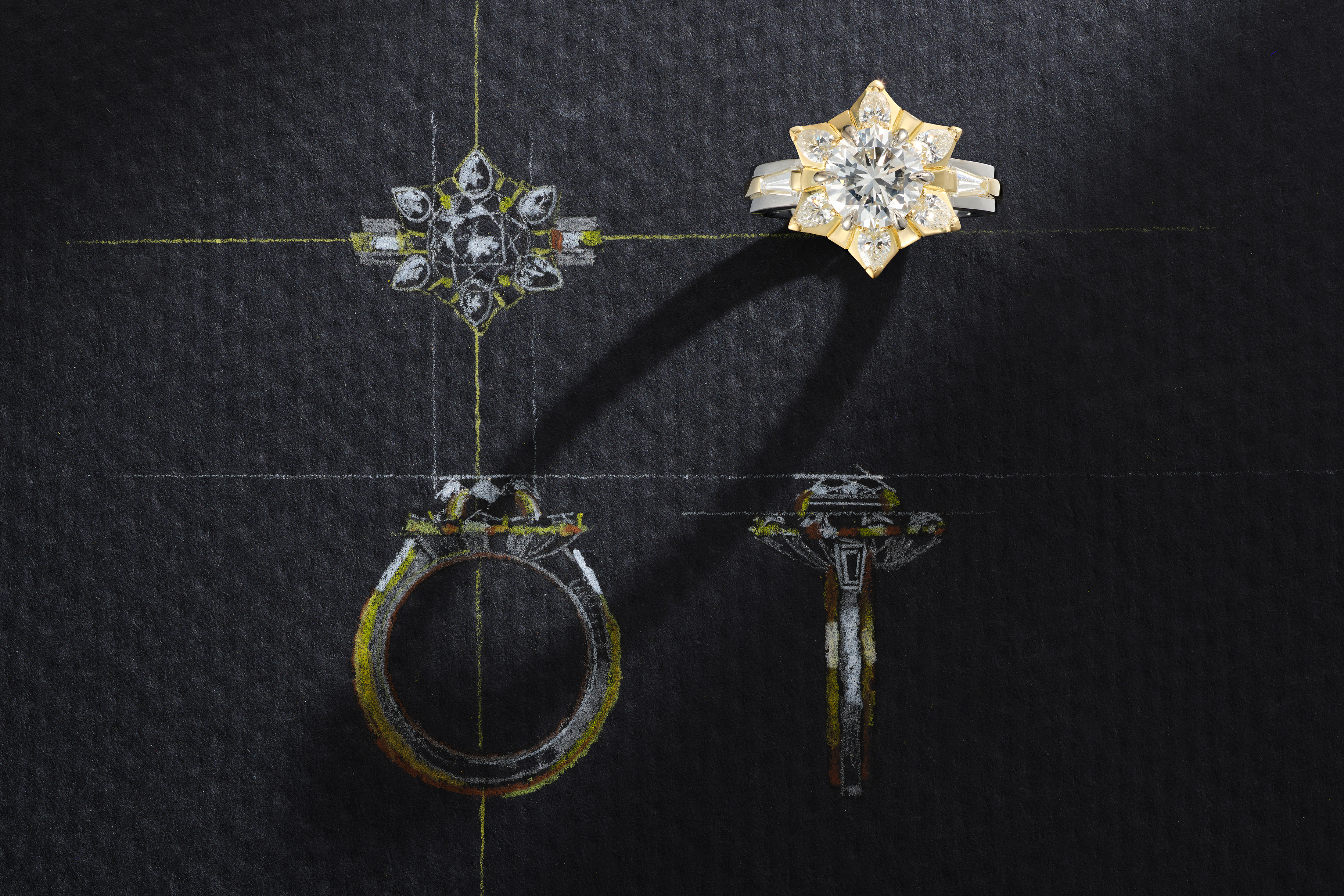 One-of-a-Kind Round Diamond Ring with Diamond Petal Detail