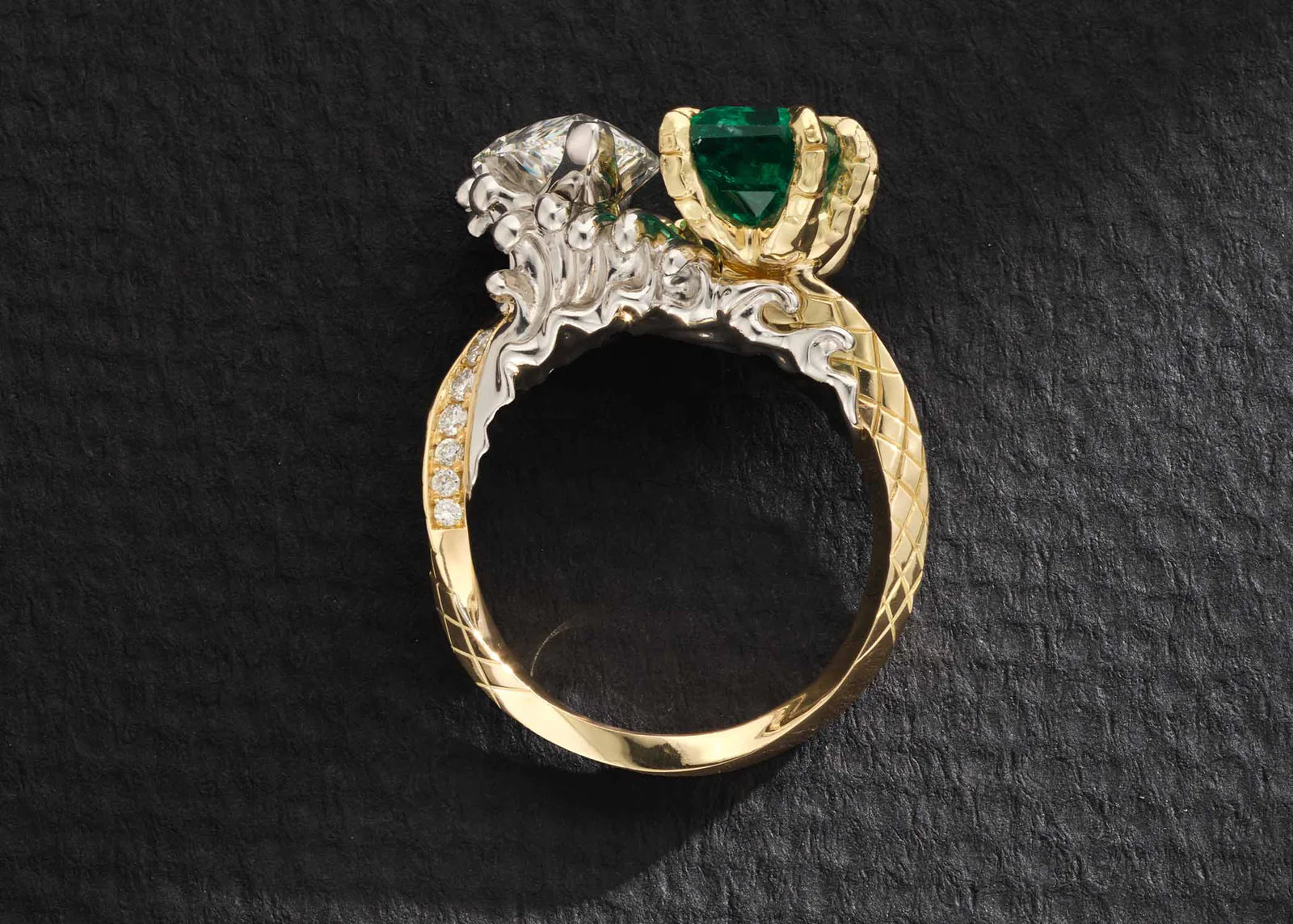 One-of-a-Kind Emerald and Pear Diamond with Dragon