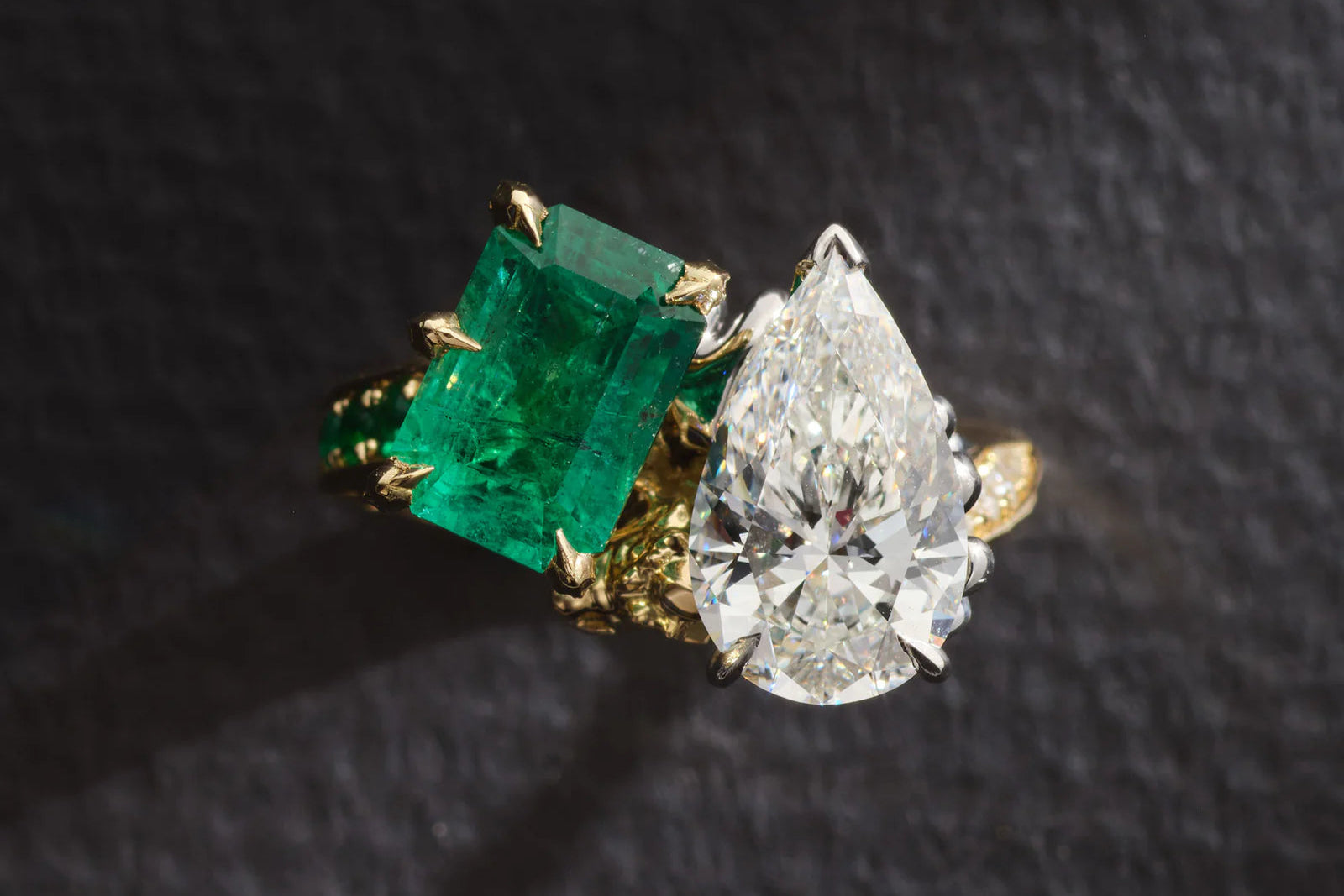 One-of-a-Kind Emerald and Pear Diamond with Dragon