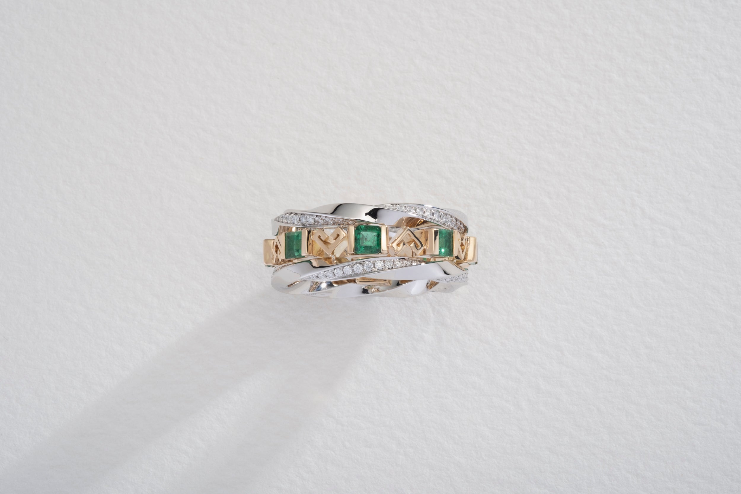 One-of-a-kind Emerald and Diamond Wedding Band