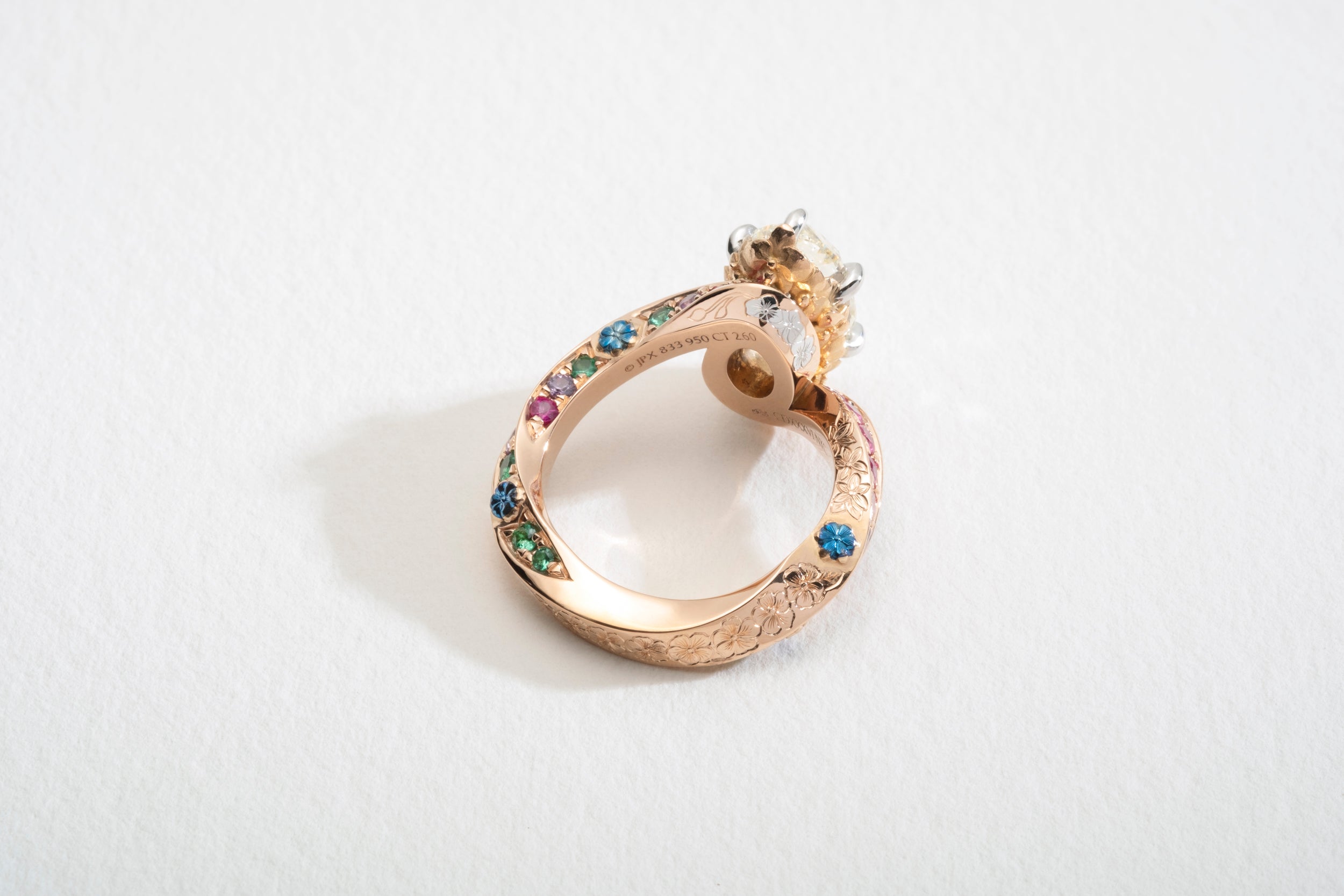 One-Of-A-Kind Marquise Diamond Ring with Sapphires and Emeralds