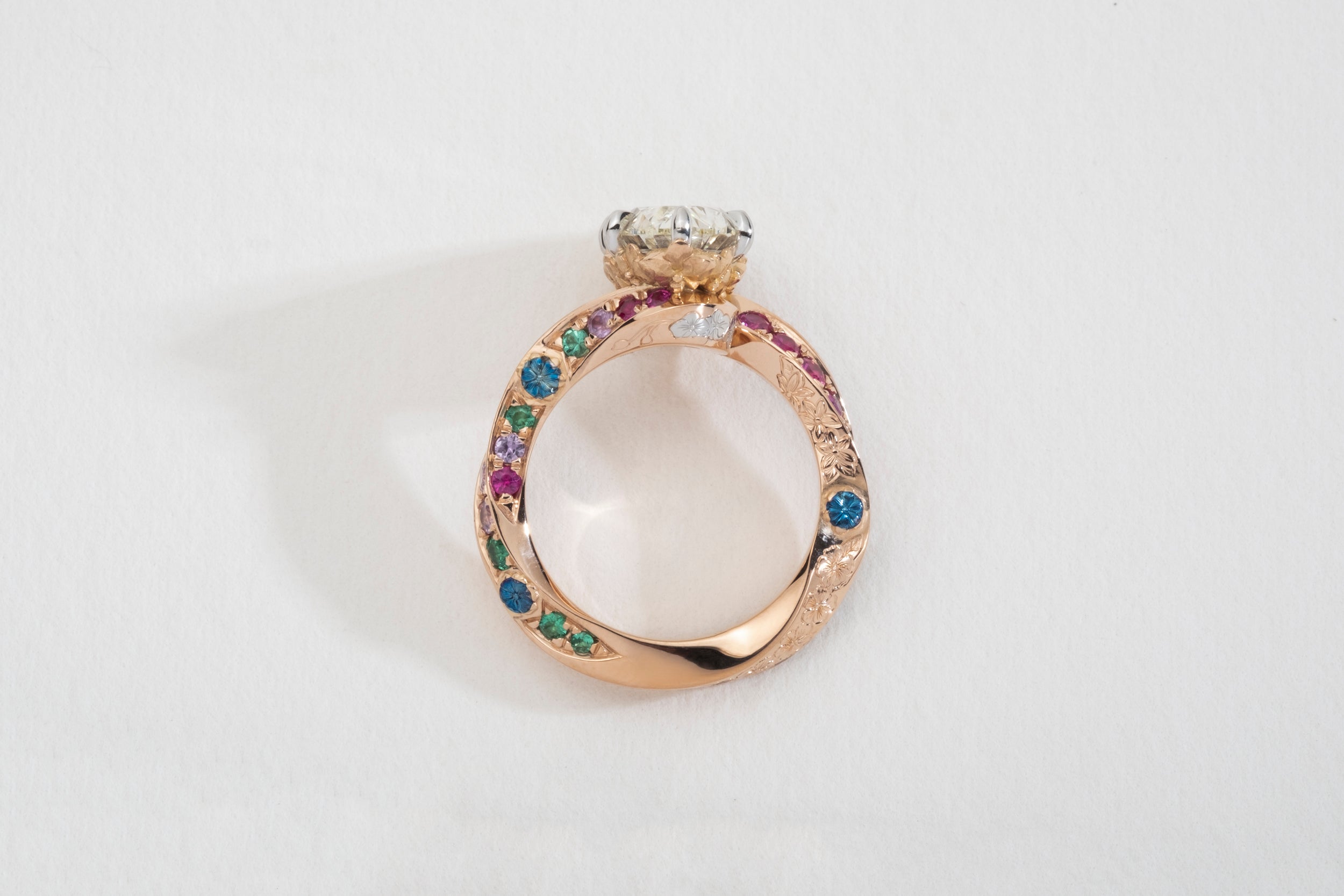 One-Of-A-Kind Marquise Diamond Ring with Sapphires and Emeralds