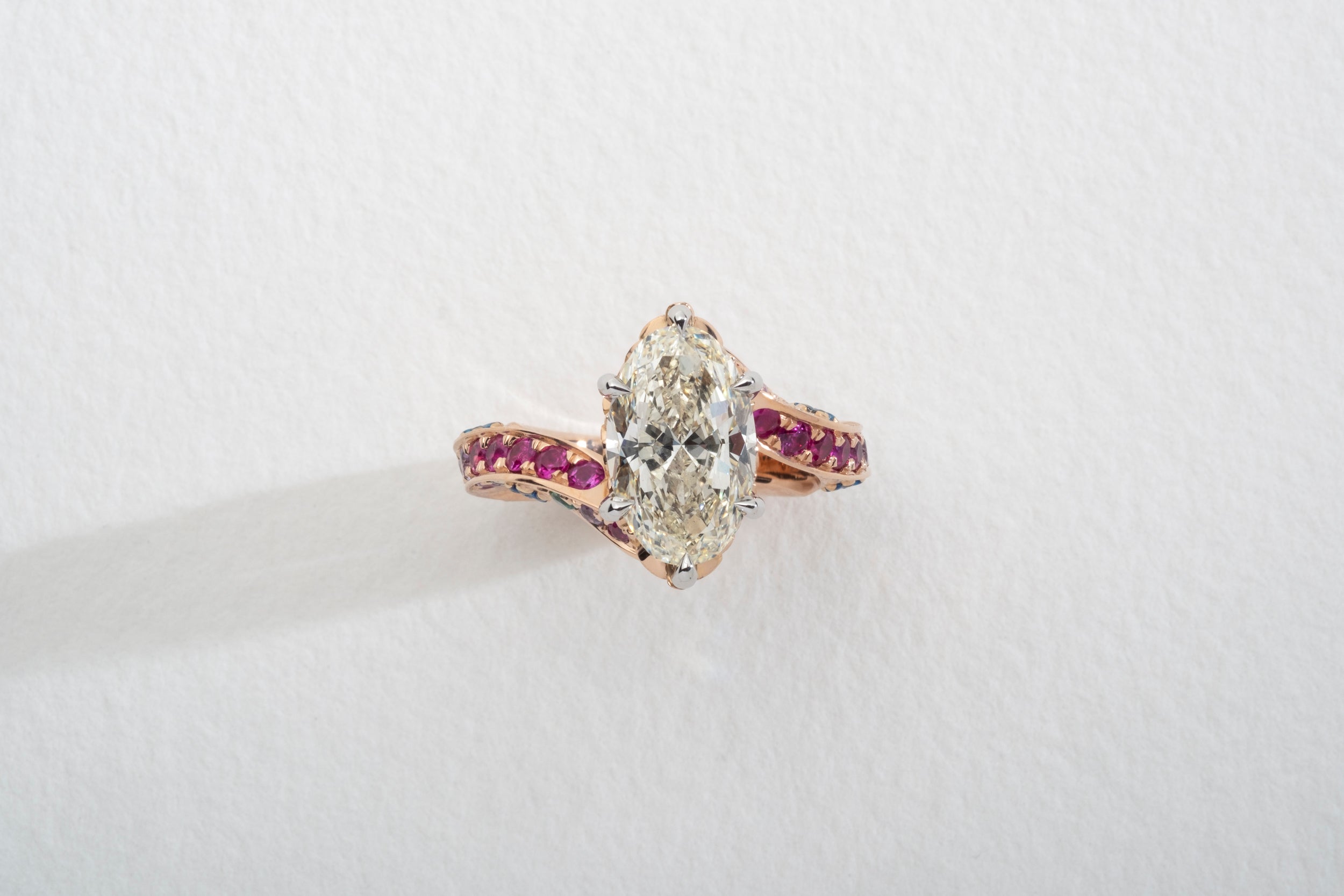 One-Of-A-Kind Marquise Diamond Ring with Sapphires and Emeralds
