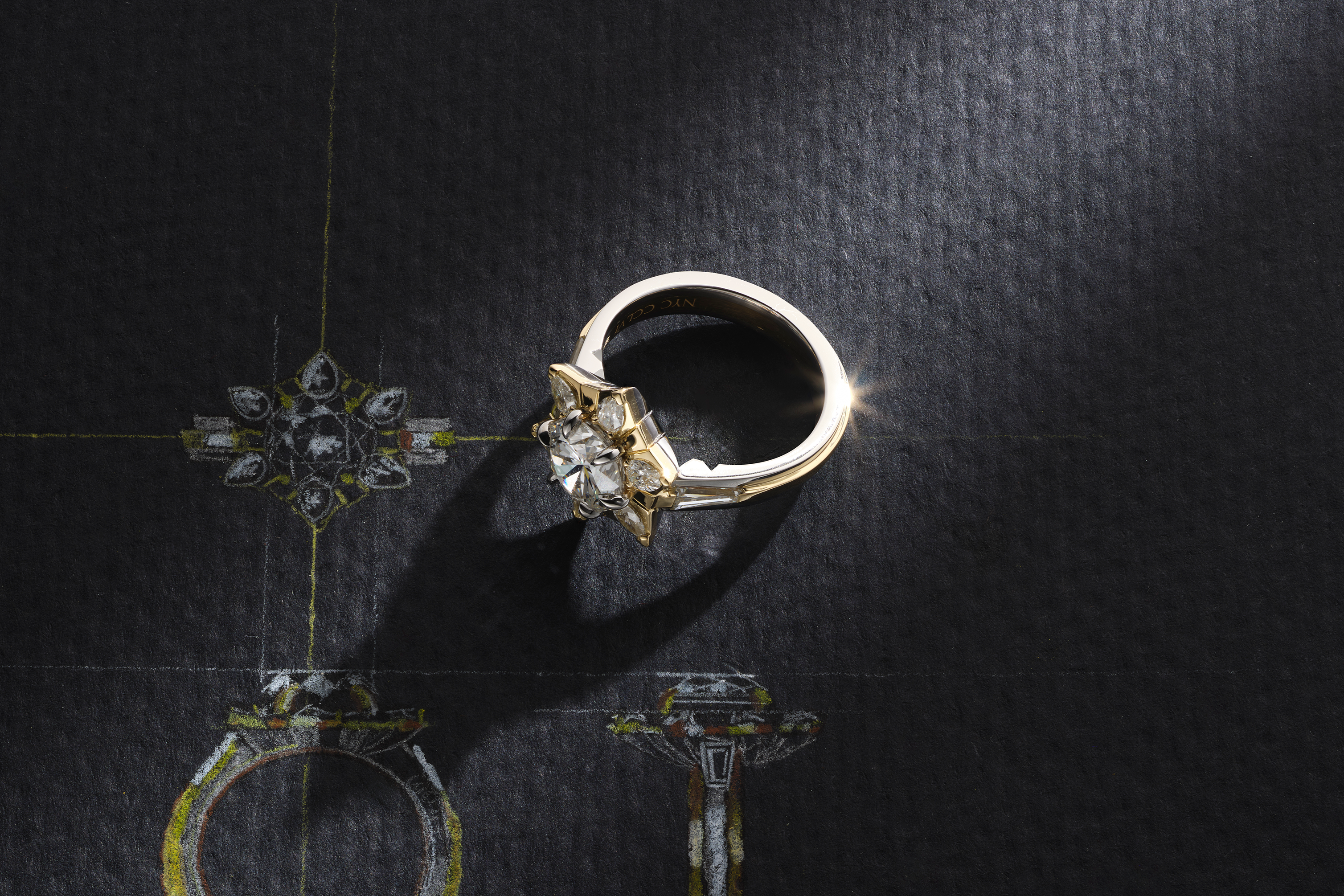 One-of-a-Kind Round Diamond Ring with Diamond Petal Detail