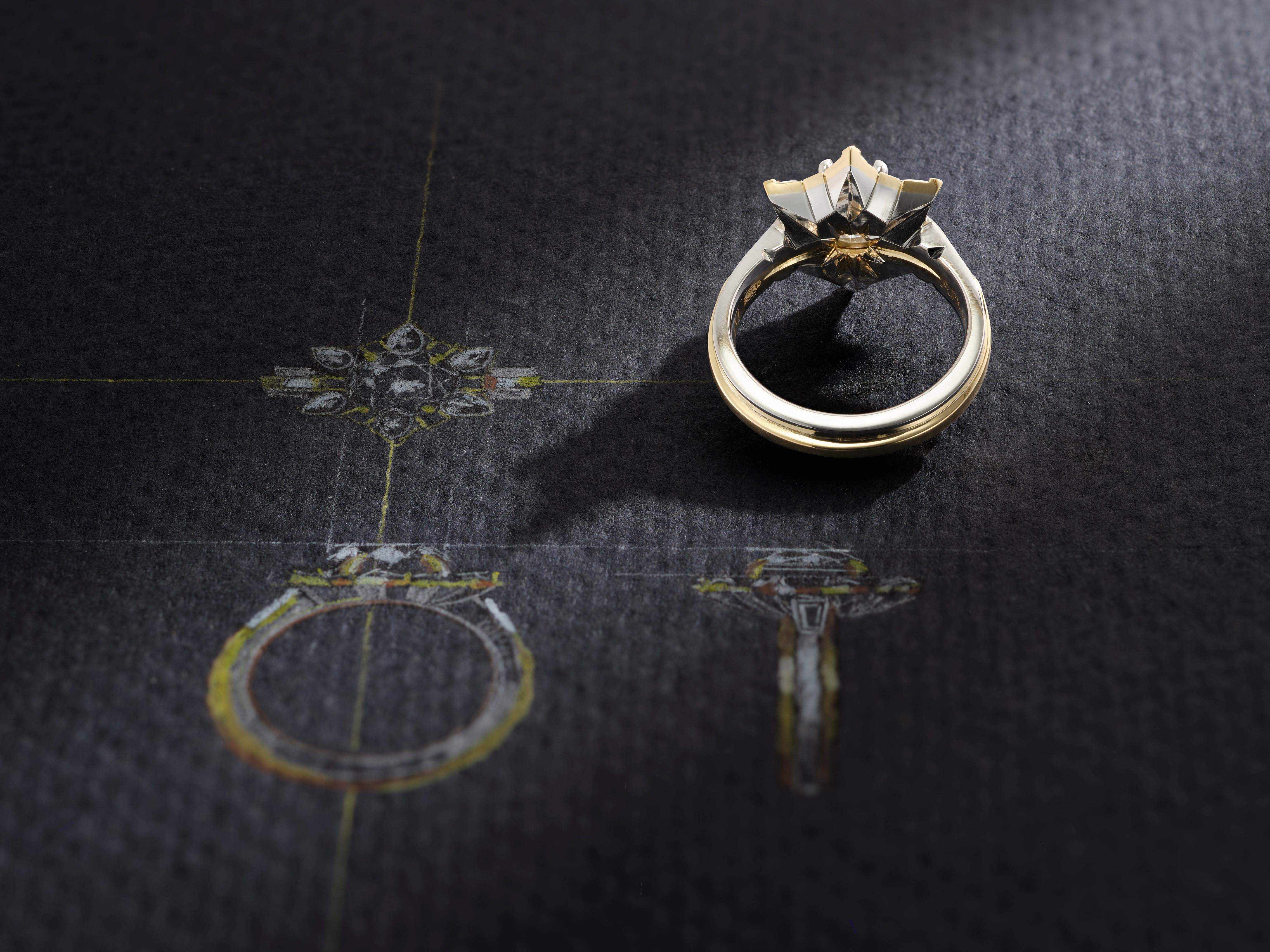 One-of-a-Kind Round Diamond Ring with Diamond Petal Detail