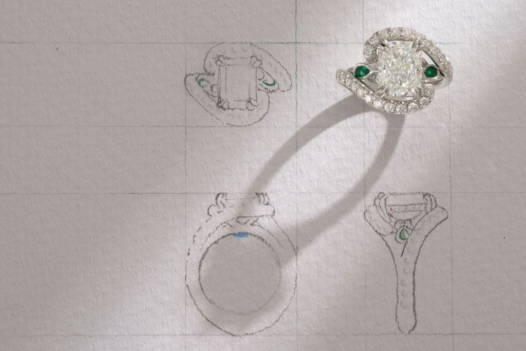 One-of-a-Kind Radiant Diamond Ring with Emerald Sidestones