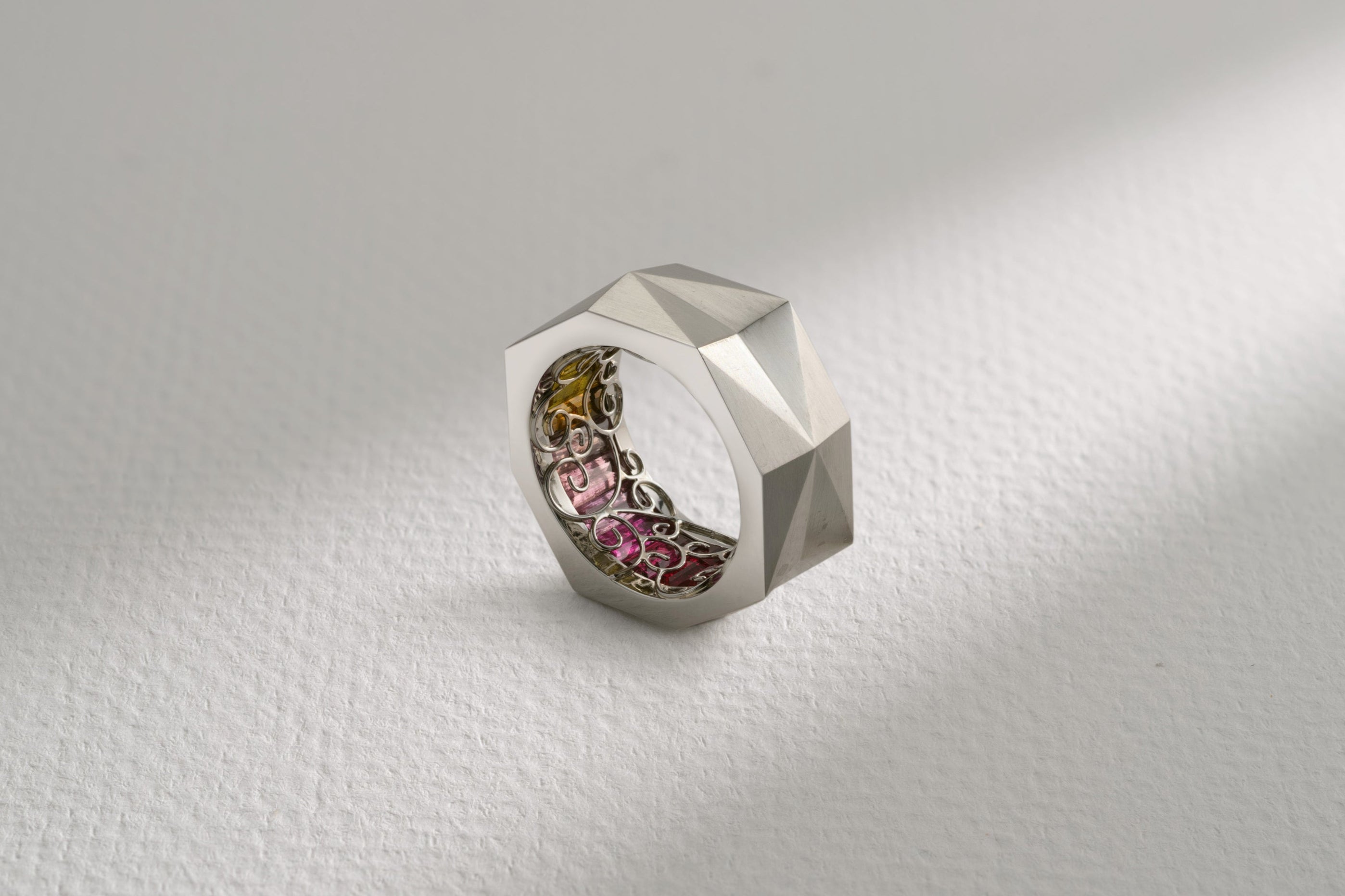 One-of-a-Kind Geometric Platinum Men’s Band with Sapphire Ombre