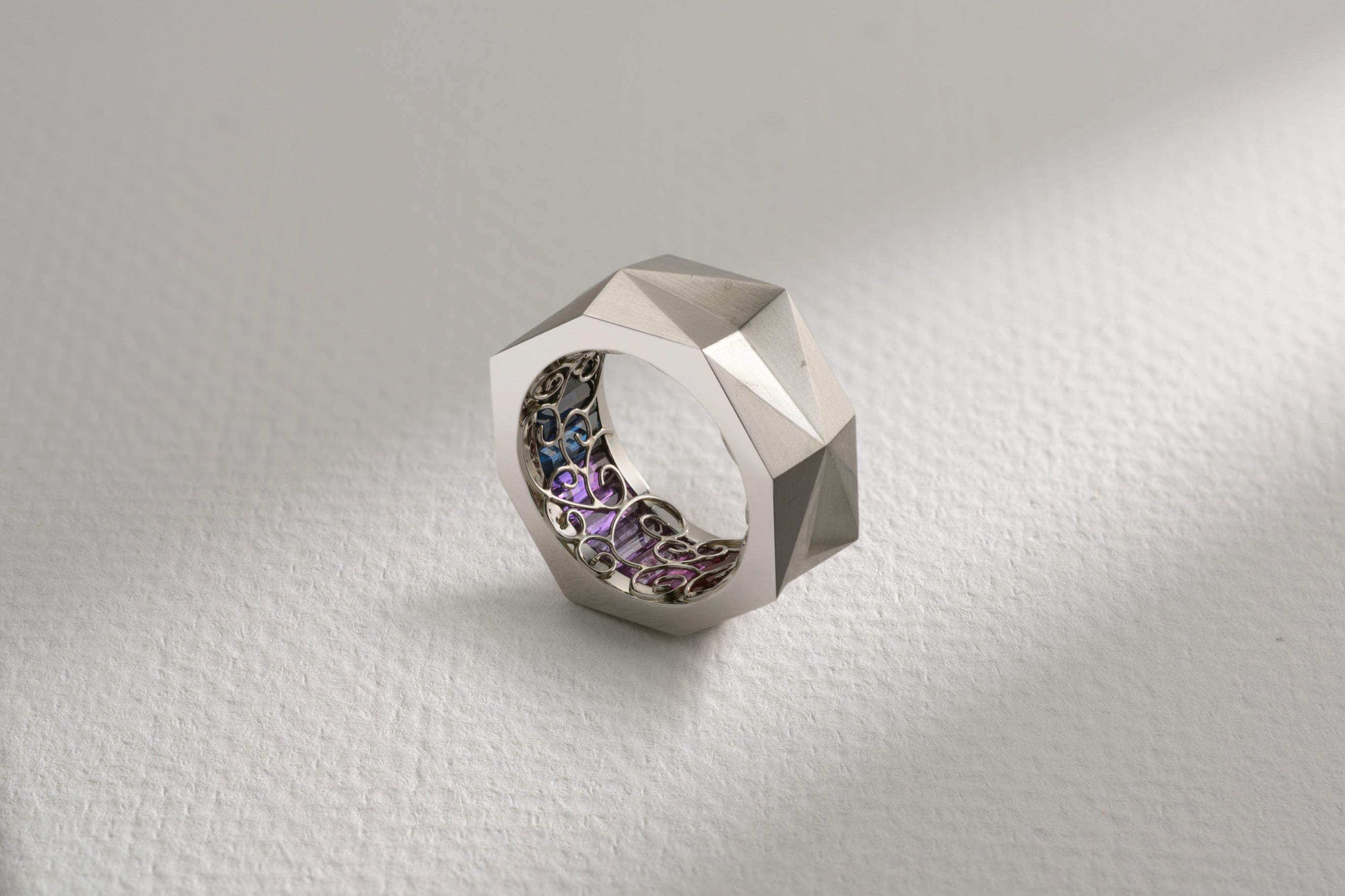 One-of-a-Kind Geometric Platinum Men’s Band with Sapphire Ombre