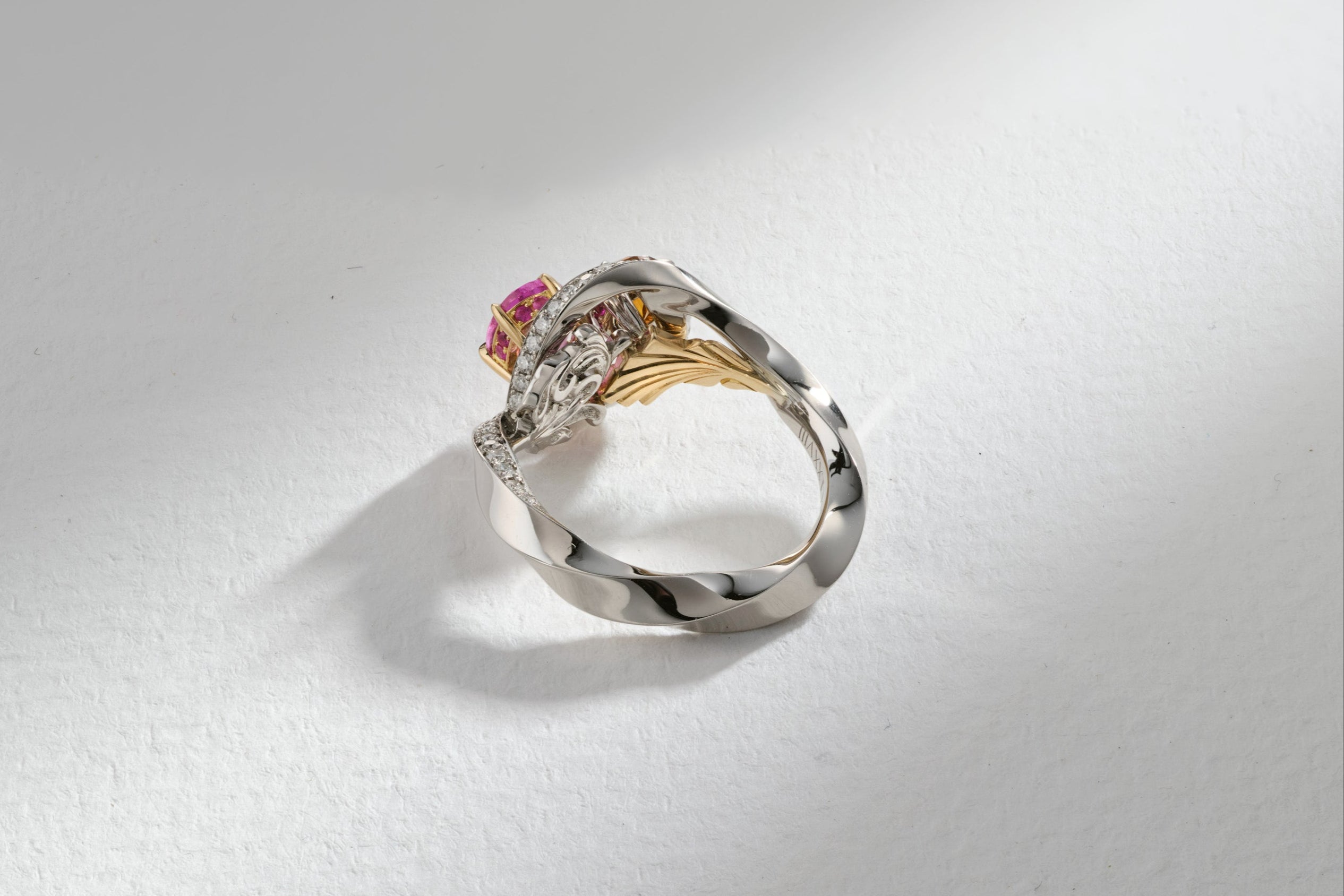 One-of-a-Kind Pink and Orange Sapphire Mixed Metal Ring