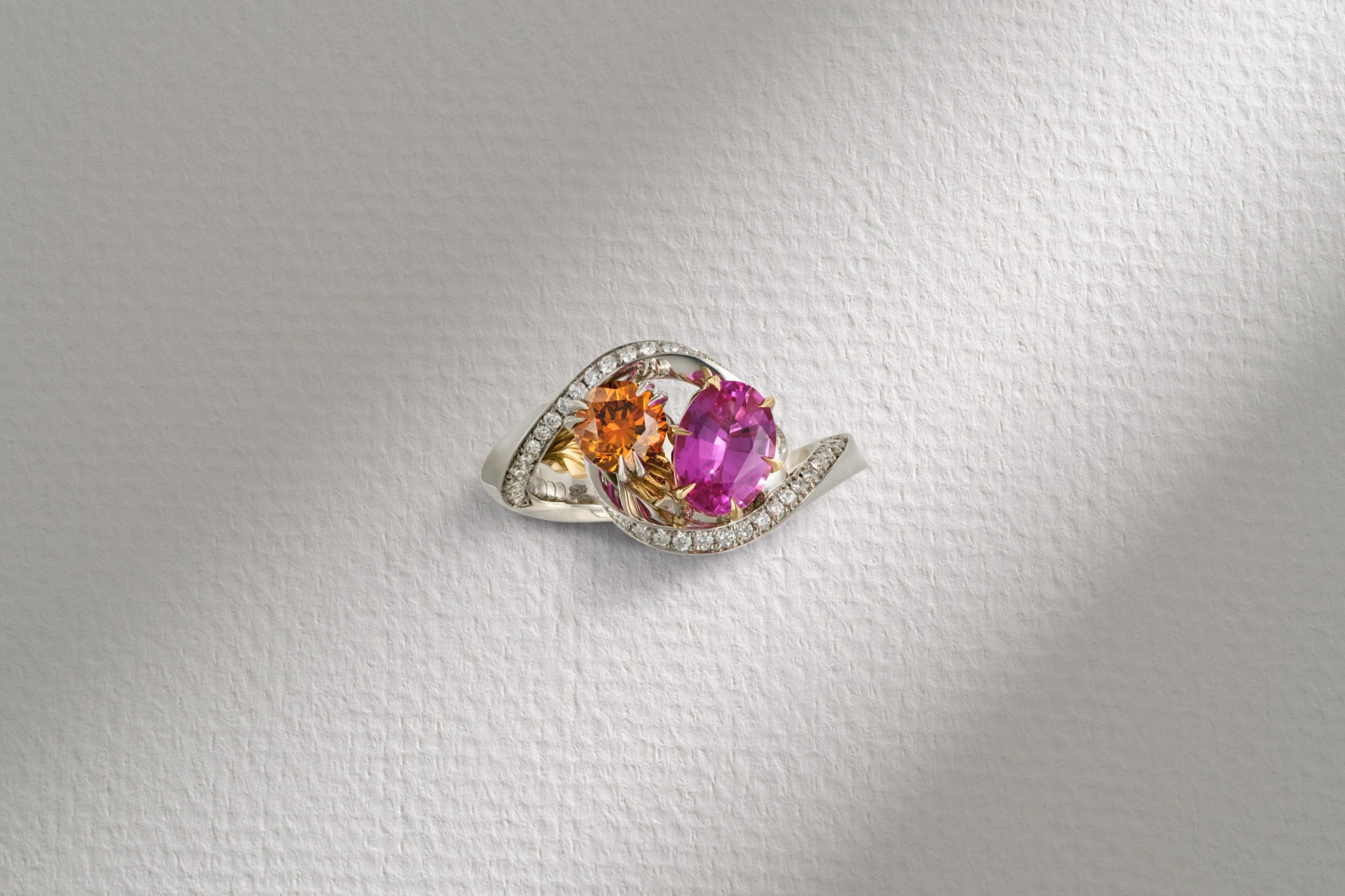 One-of-a-Kind Pink and Orange Sapphire Mixed Metal Ring
