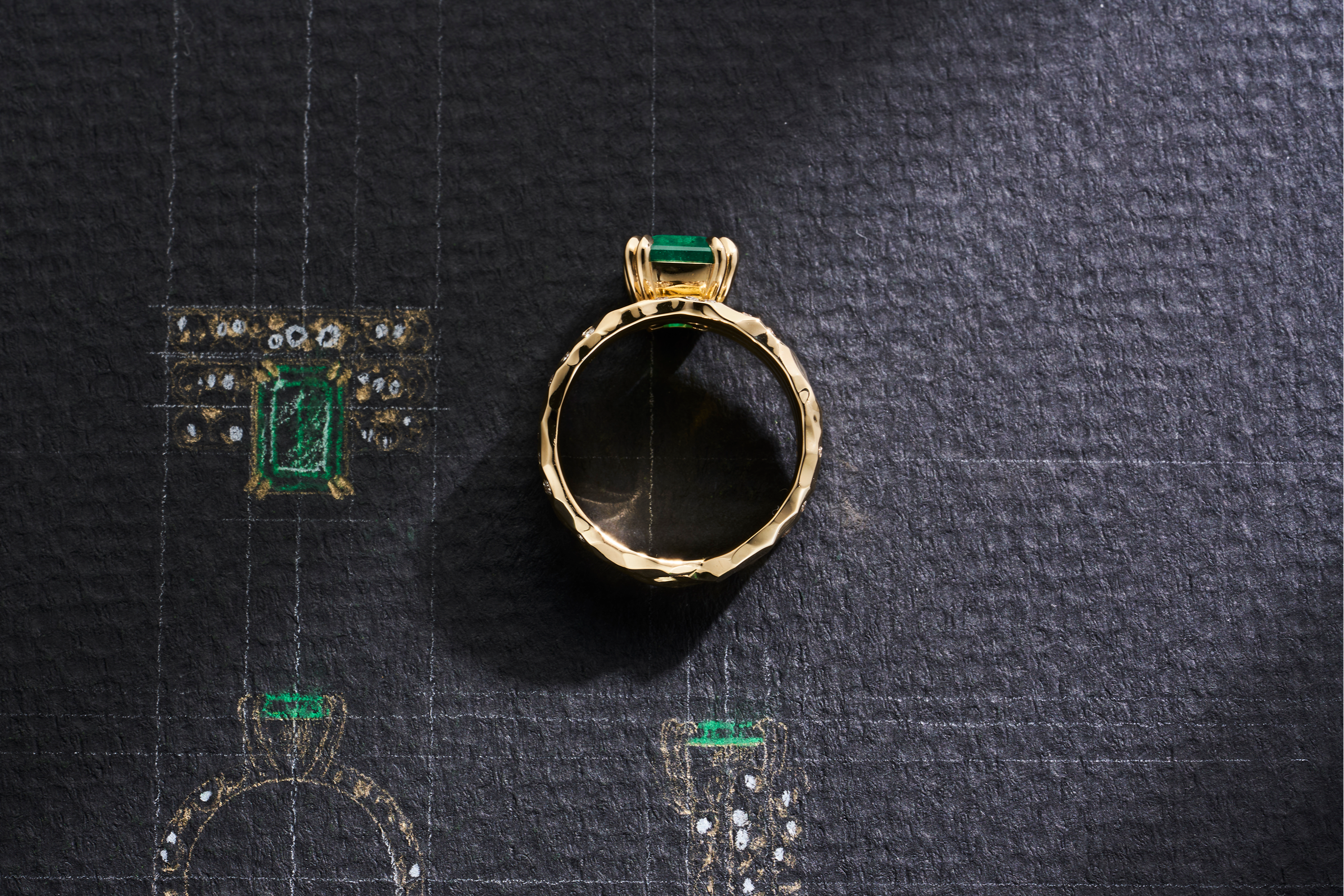 One-of-a-Kind Emerald Ring with Spotted Pavé