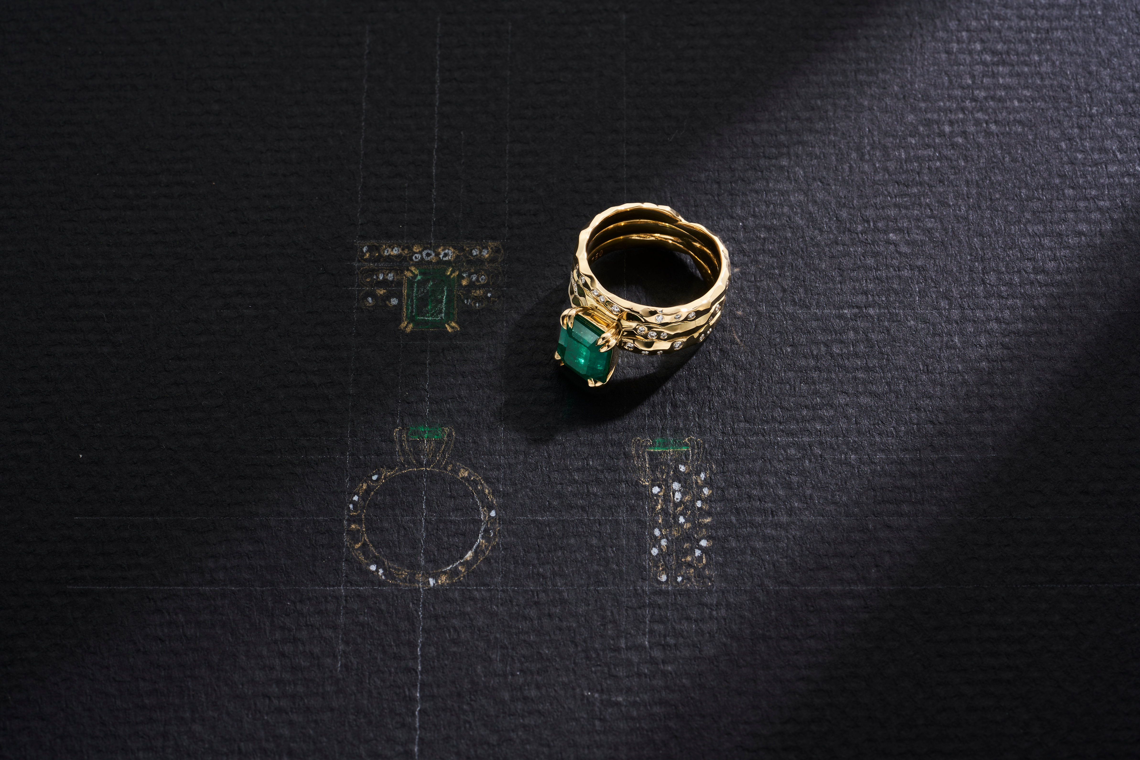 One-of-a-Kind Emerald Ring with Spotted Pavé