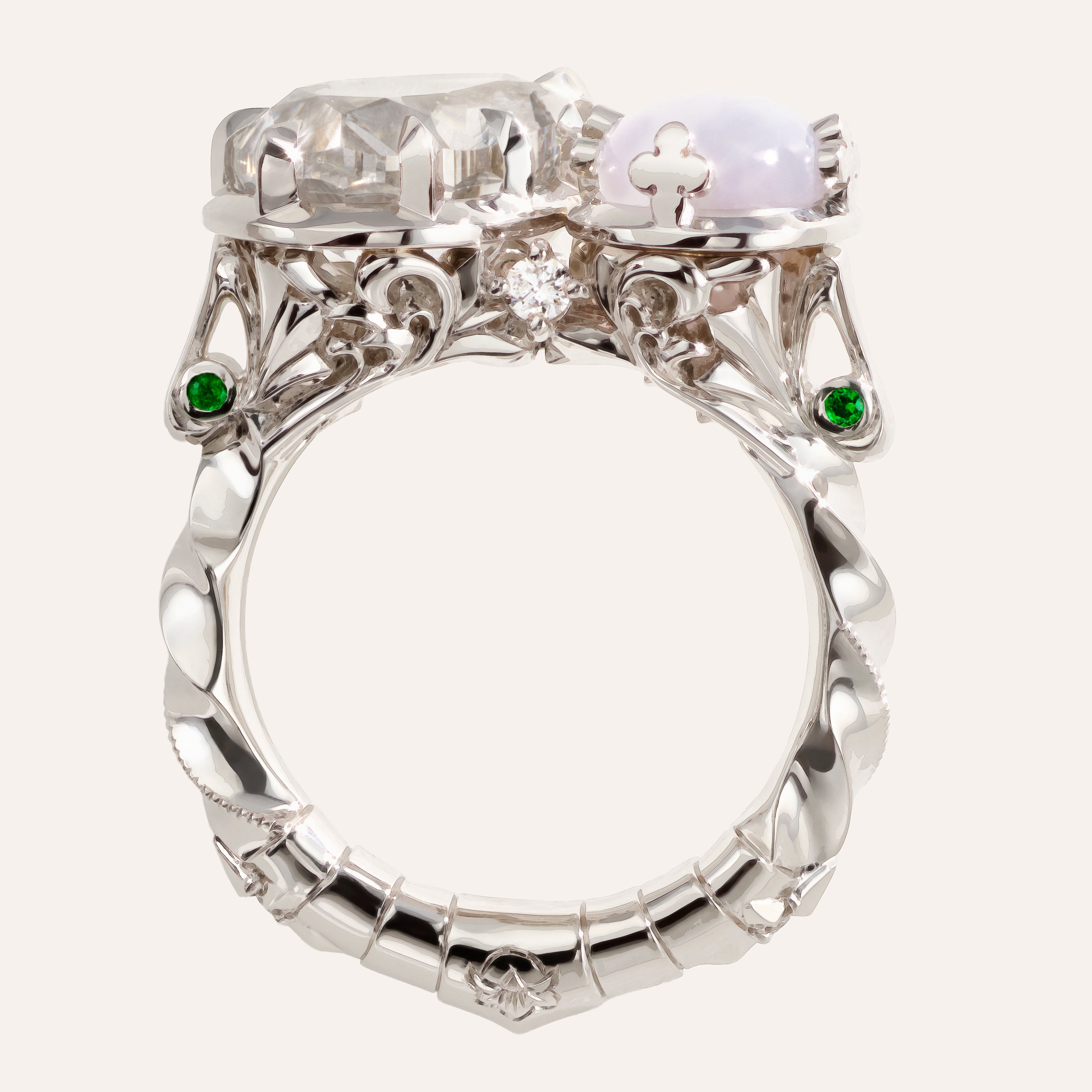 One-of-a-Kind Gray Diamond and Star Sapphire Ring