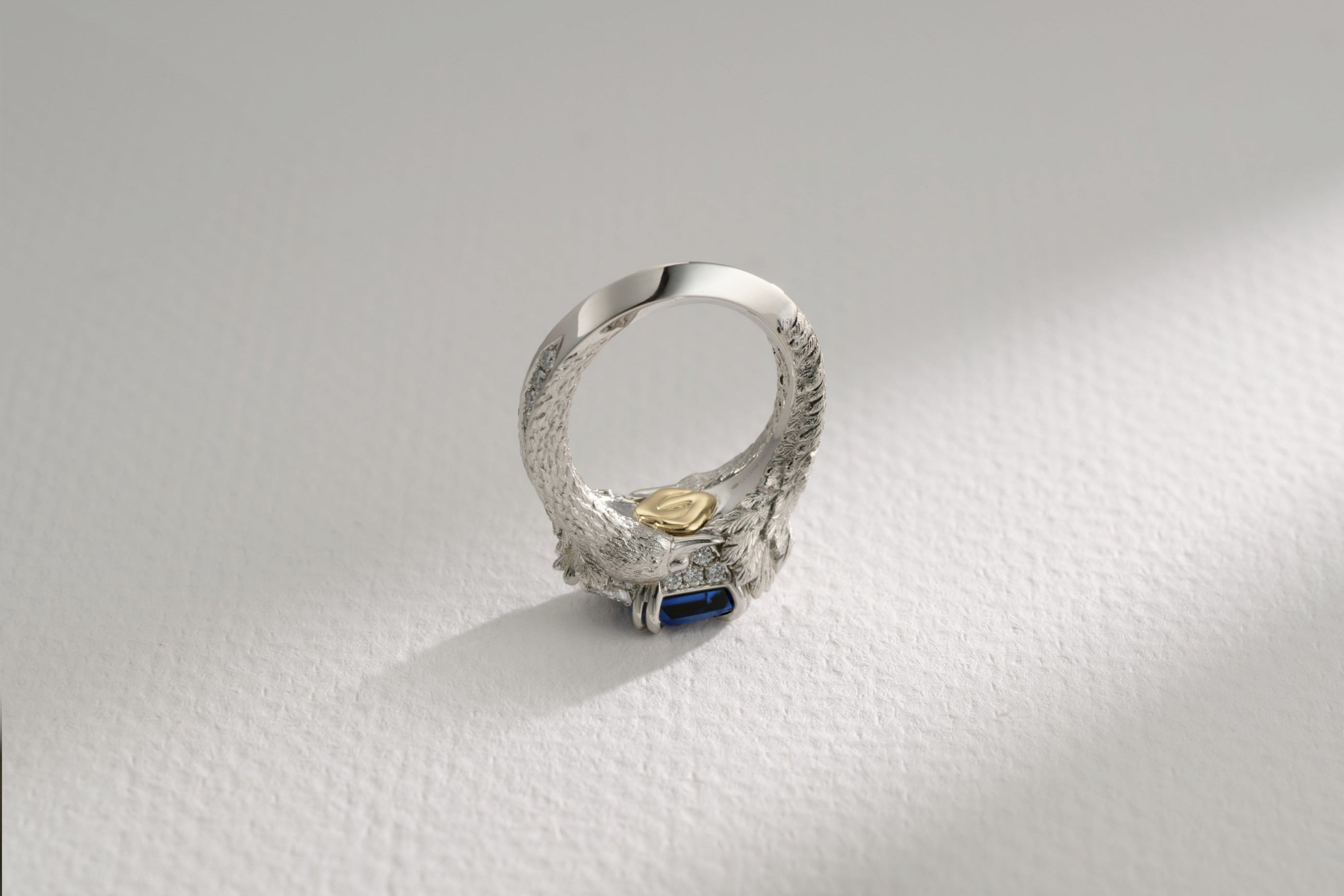 One-of-a-Kind Blue Sapphire Ring with Swan Detailing
