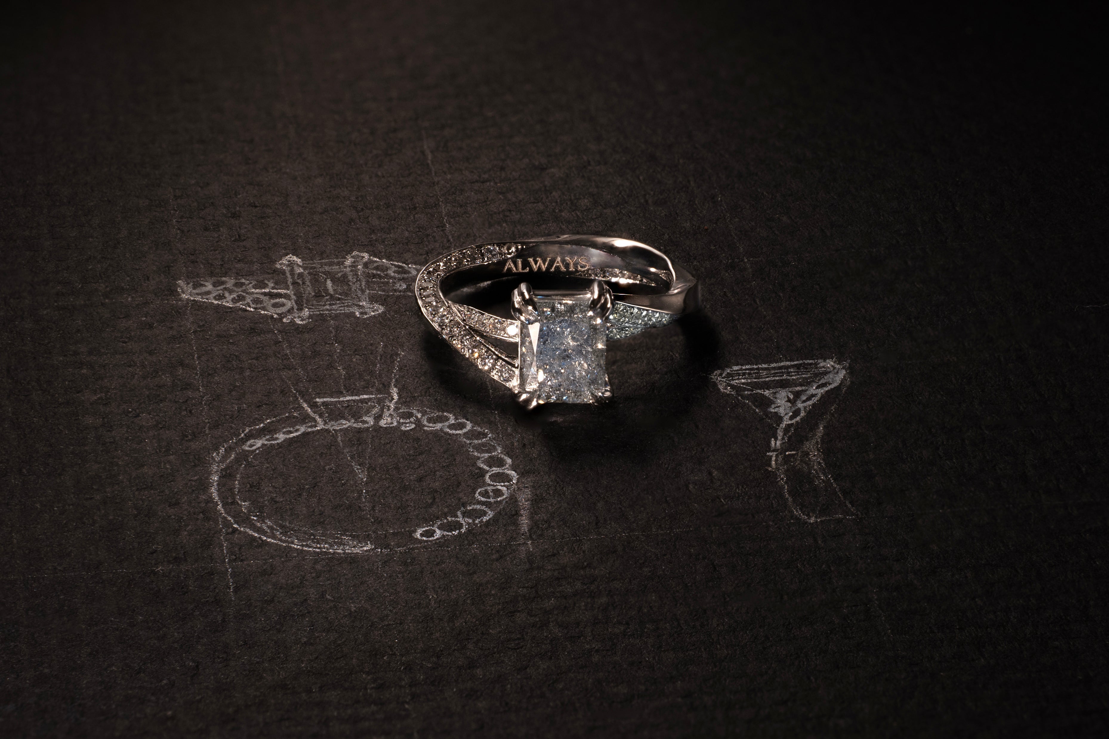 One-of-a-Kind Emerald Cut Diamond Ring with Pavé Detailing