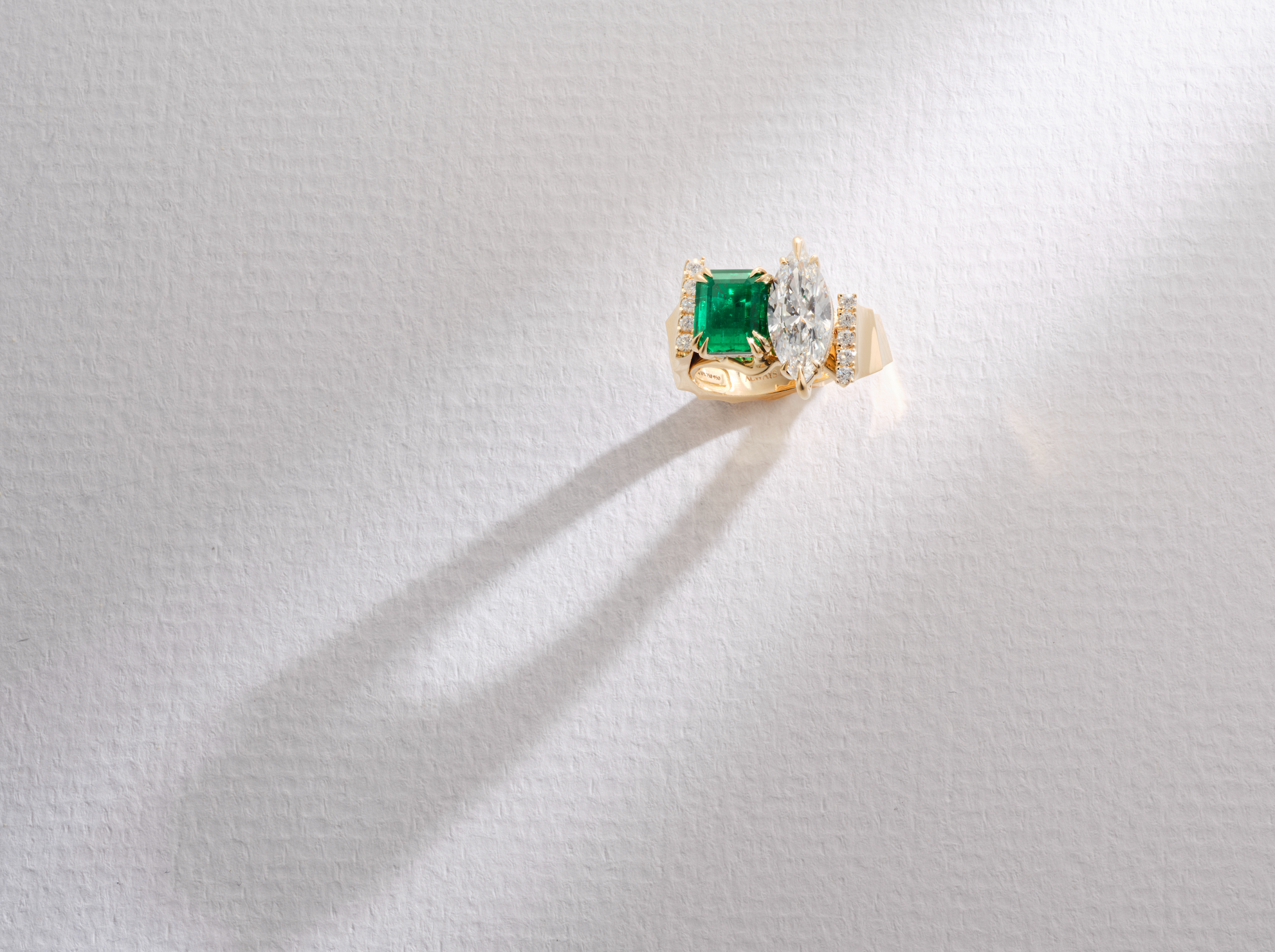 One-of-a-Kind Toi et Moi Ring with Princess Emerald and Diamond Marquis