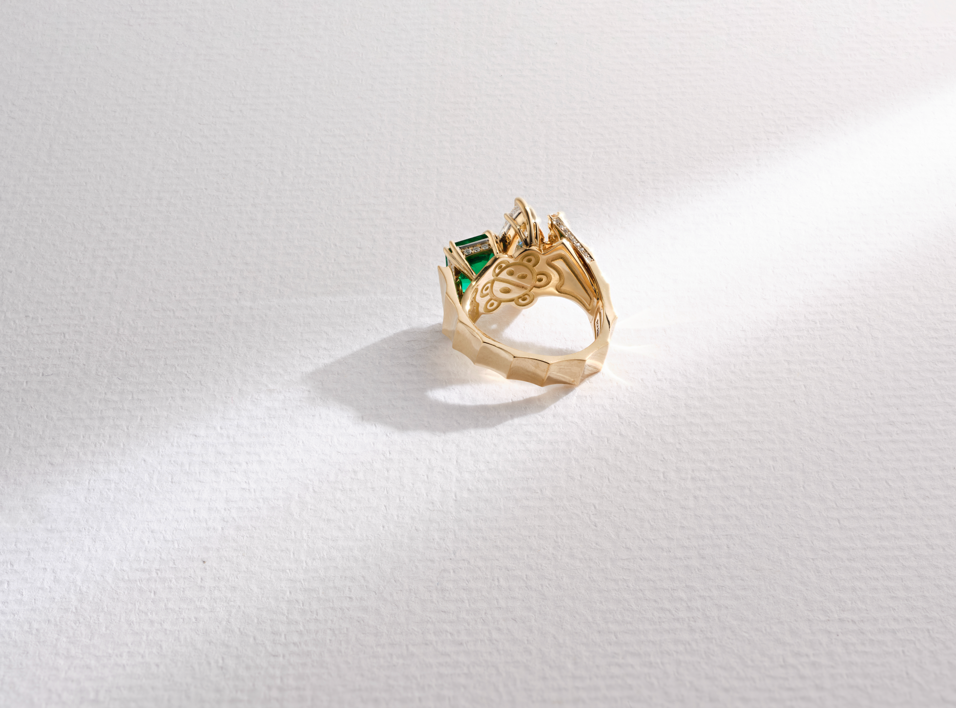 One-of-a-Kind Toi et Moi Ring with Princess Emerald and Diamond Marquis