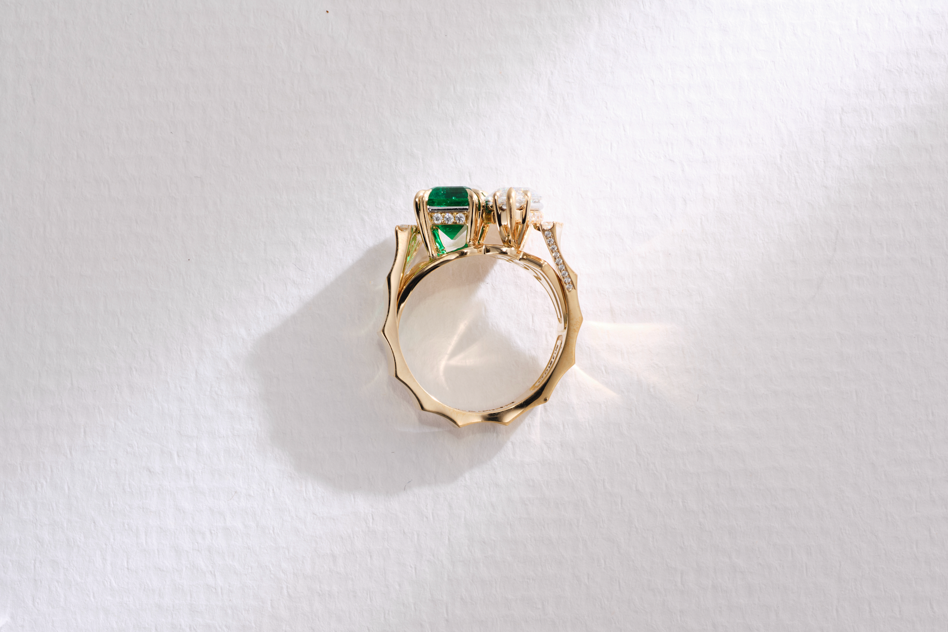 One-of-a-Kind Toi et Moi Ring with Princess Emerald and Diamond Marquis