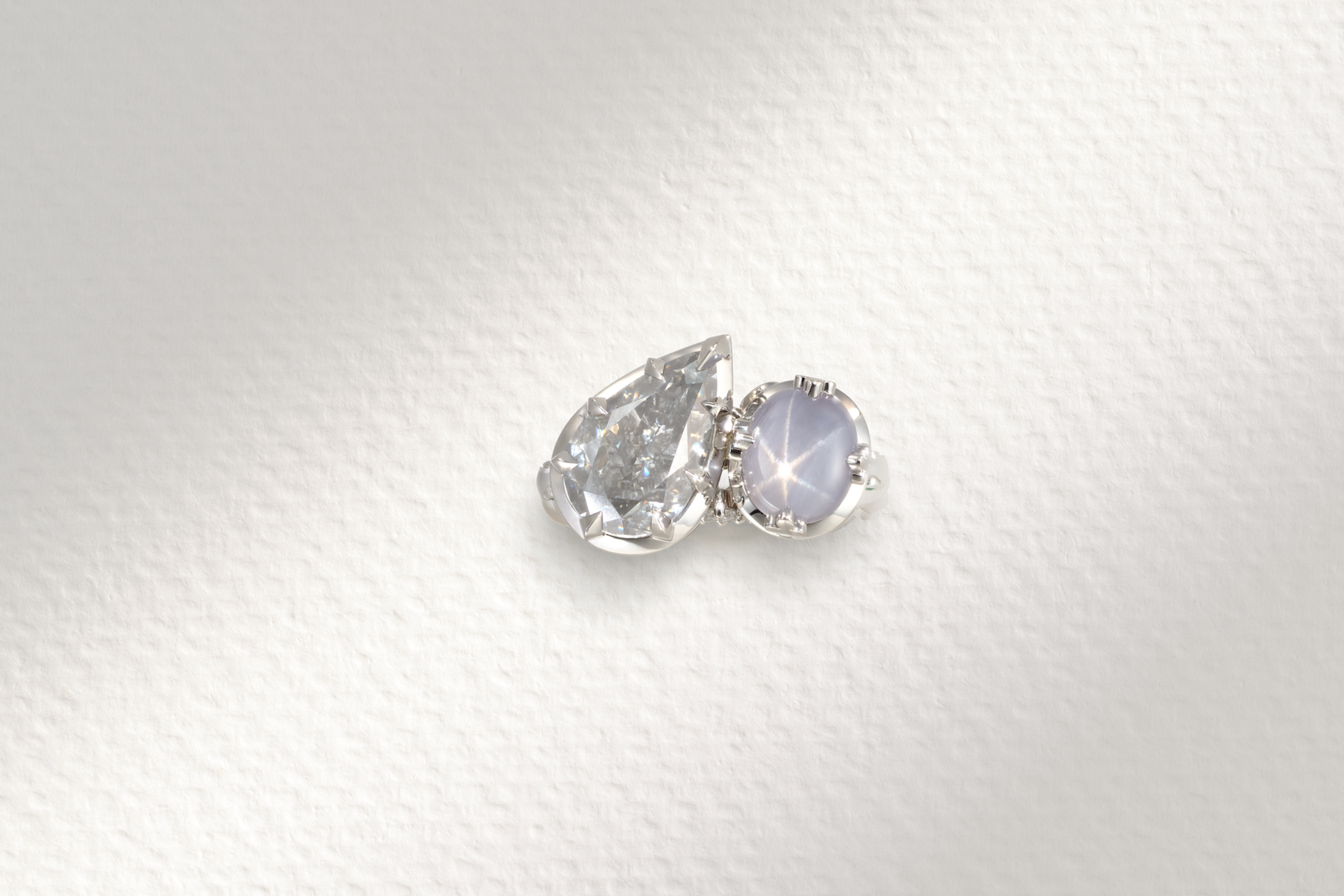 One-of-a-Kind Gray Diamond and Star Sapphire Ring