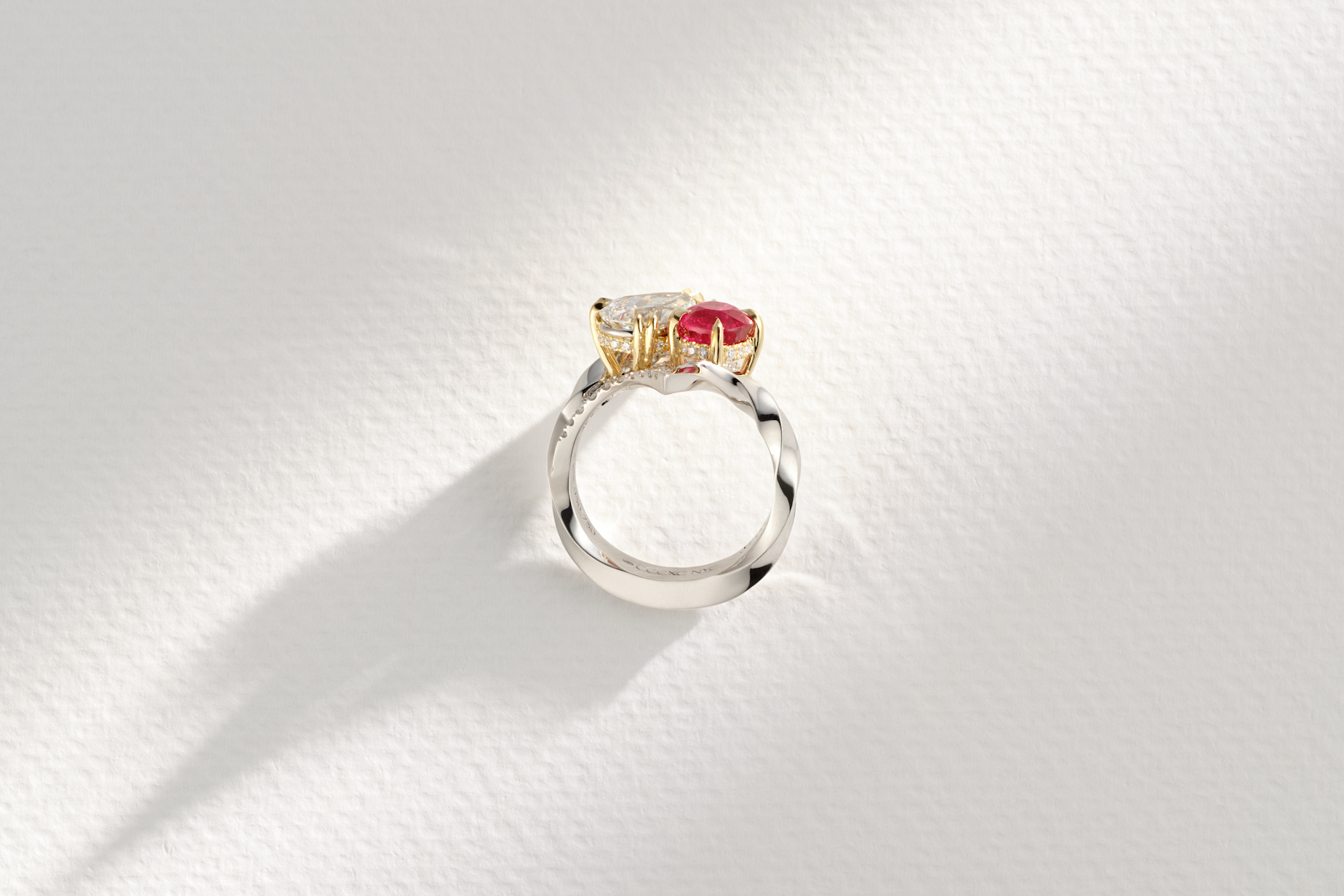 One-of-a-Kind Pear Diamond with Ruby Ring