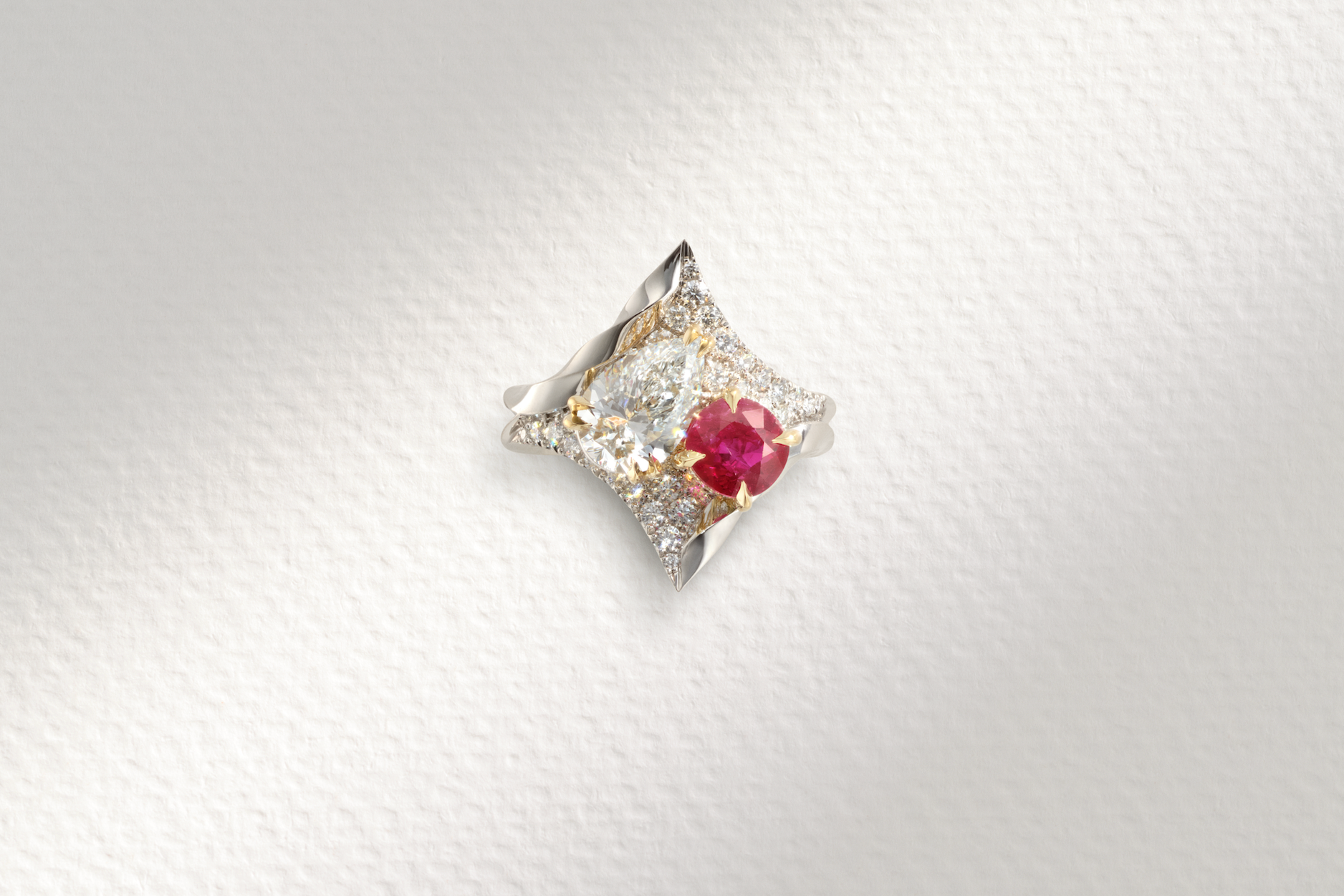 One-of-a-Kind Pear Diamond with Ruby Ring