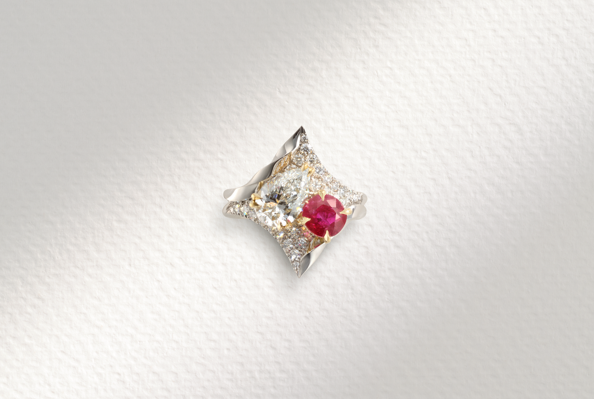 One-of-a-Kind Pear Diamond with Ruby Ring