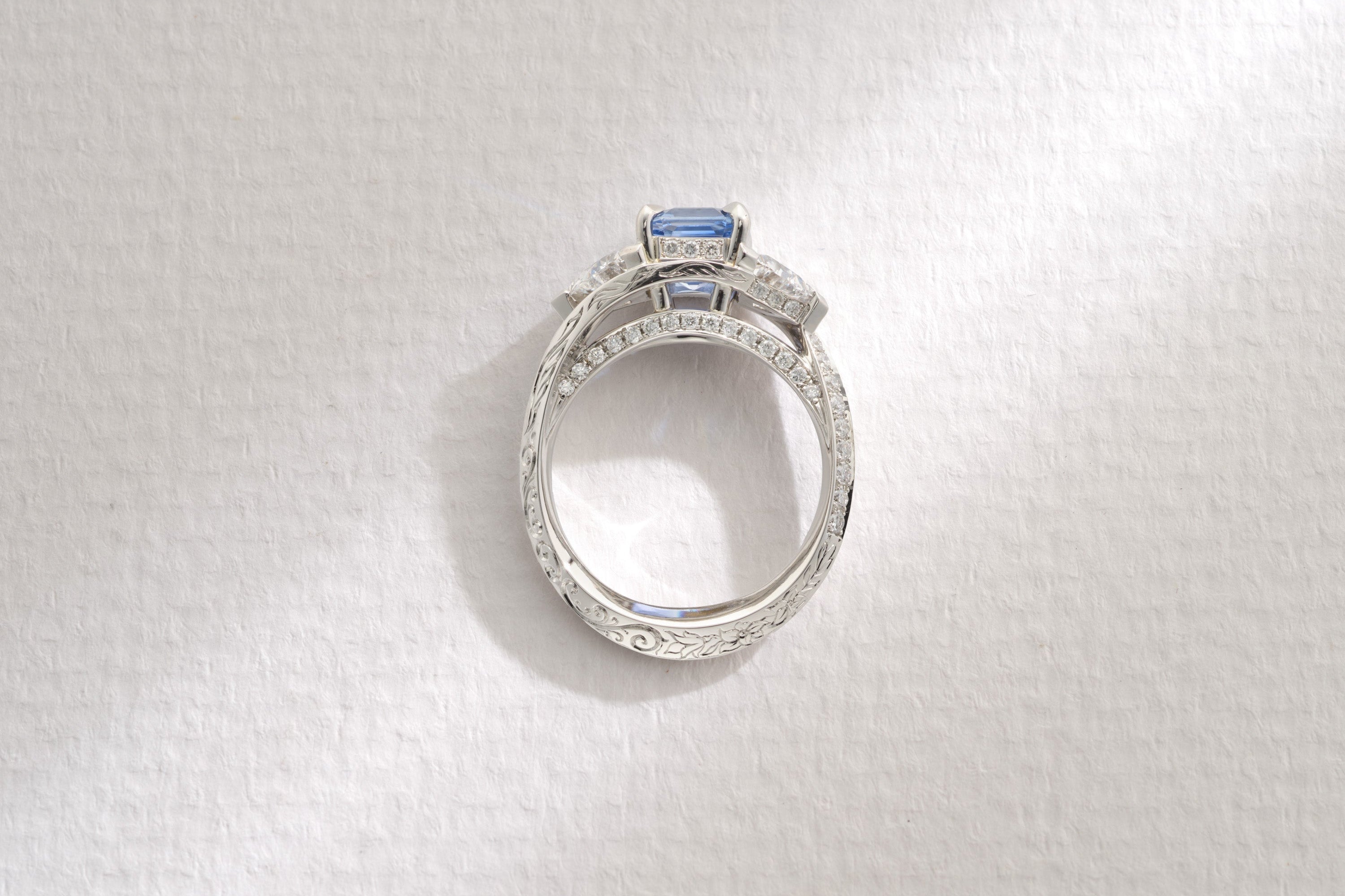 One-of-a-Kind Blue Sapphire with Diamond Trillion and Pavé