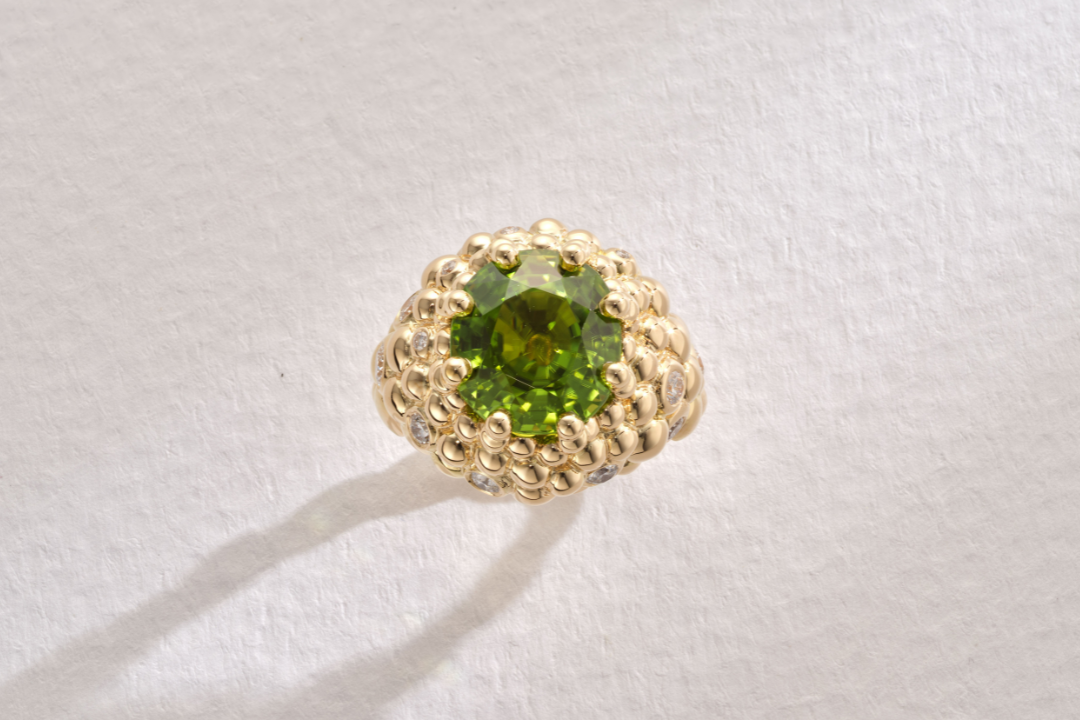 One-of-a-Kind Peridot Ring with Fingerprint Detail