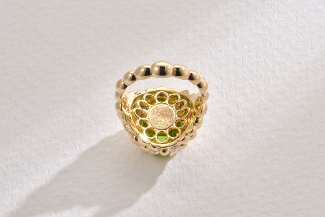 One-of-a-Kind Peridot Ring with Fingerprint Detail