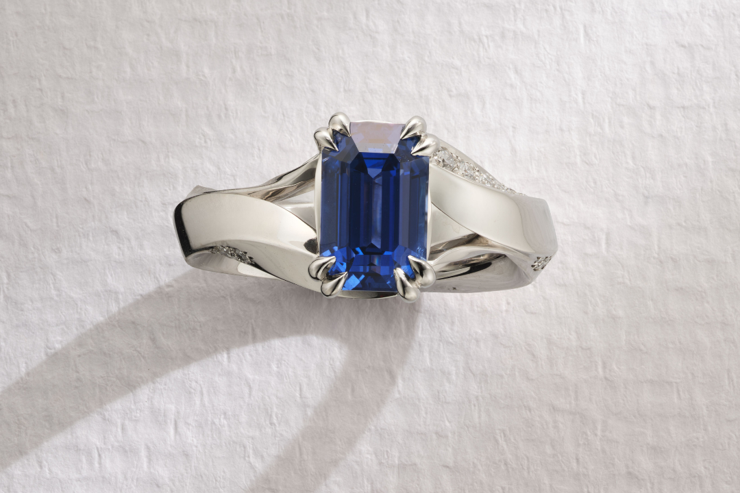 One-of-a-Kind Blue Sapphire Ring with Wave Detail