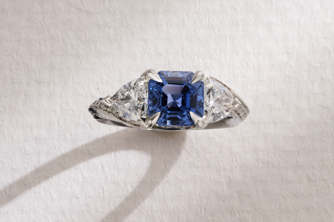 One-of-a-Kind Blue Sapphire with Diamond Trillion and Pavé