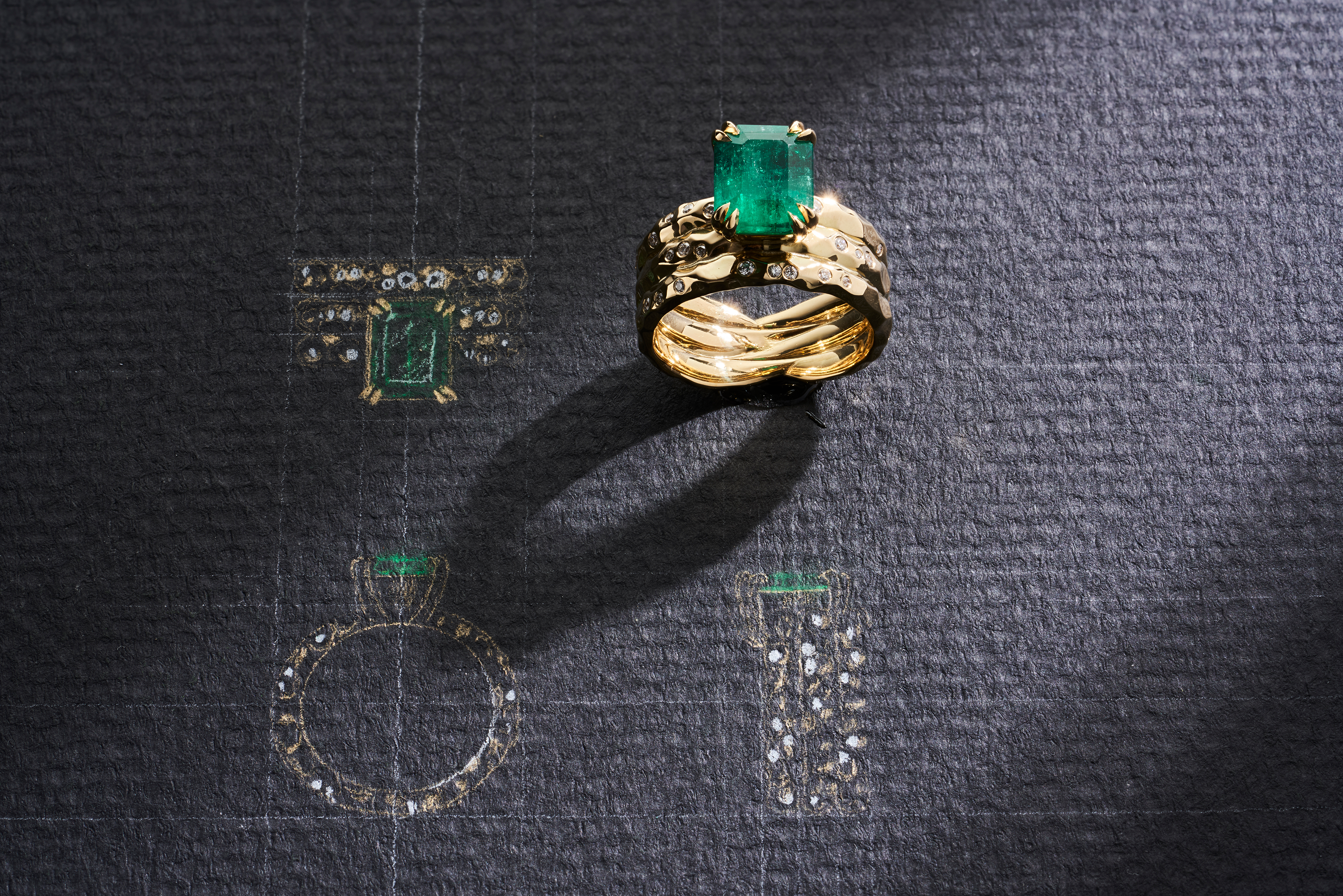 One-of-a-Kind Emerald Ring with Spotted Pavé
