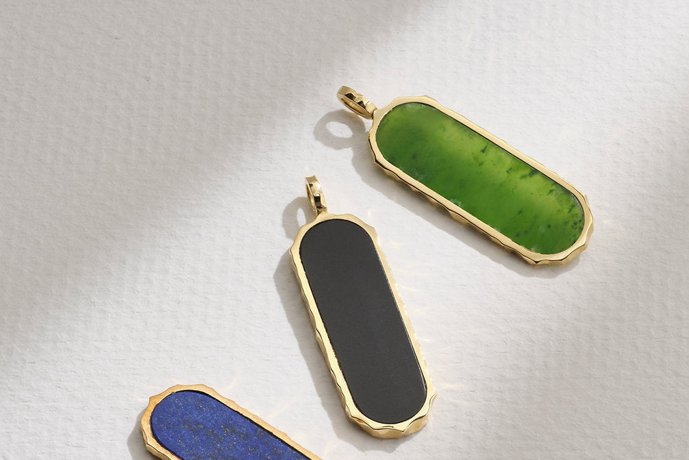 Alexis Cartouche Pendant in Green Jade