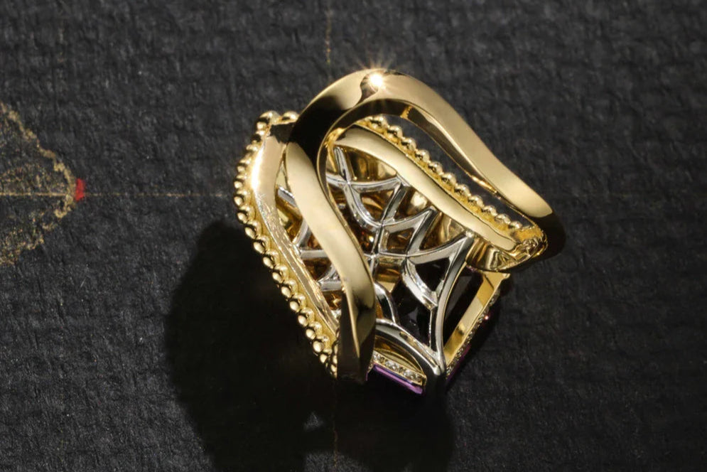 One-of-a-Kind Vanki Ring with Chocolate Diamond and Purple Spinel