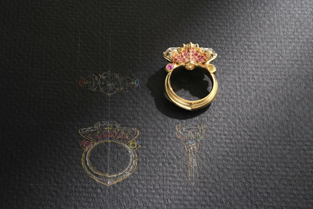 One-of-a-Kind Oval Diamond Ring with Ombre Sapphire
