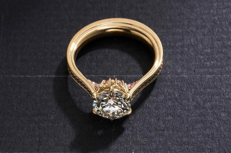 One-of-a-Kind Round Diamond Ring with Purple Diamond Sidestones