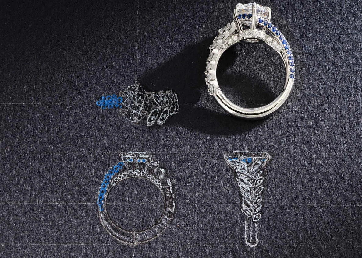 One-of-a-Kind Oval Diamond with Marquis Diamond and Blue Sapphire