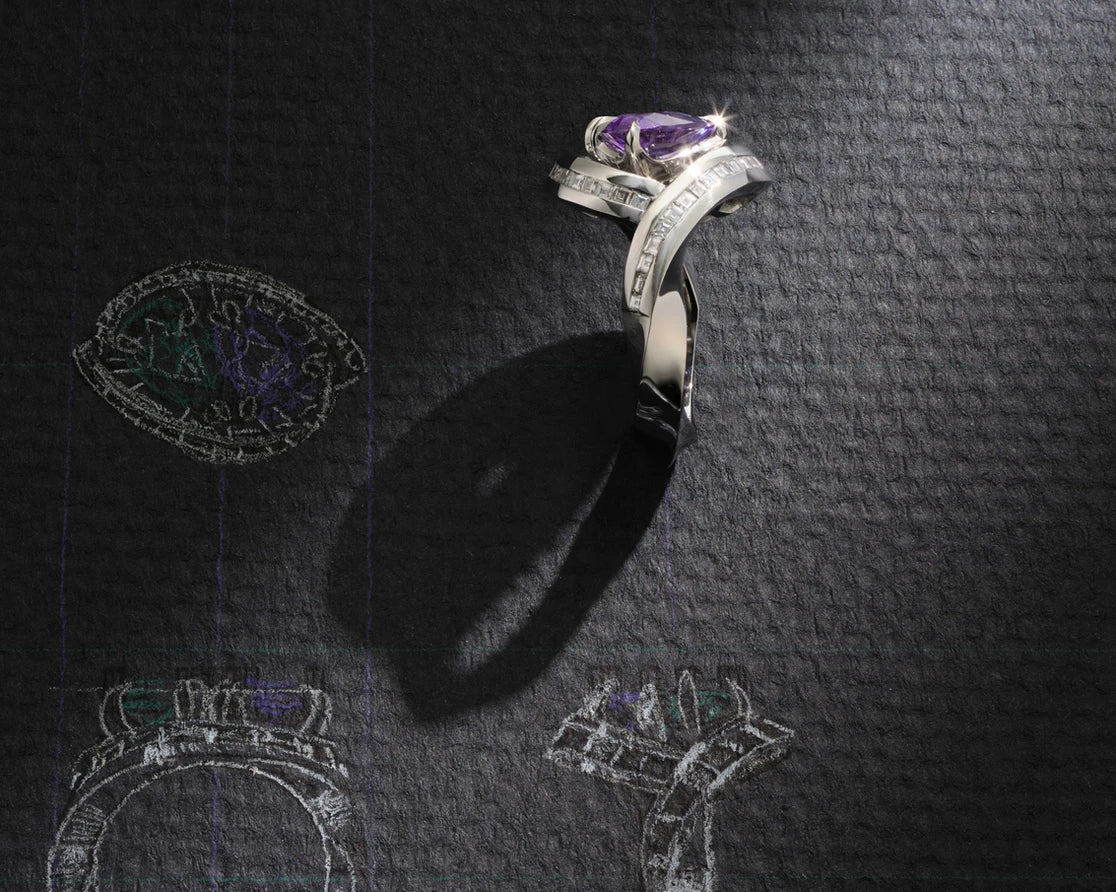 One-of-a-Kind Purple and Green Sapphire Ring with Channel Setting