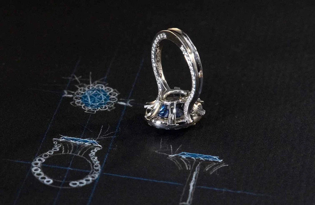 One-of-a-Kind Blue Sapphire Ring with Diamond Halo